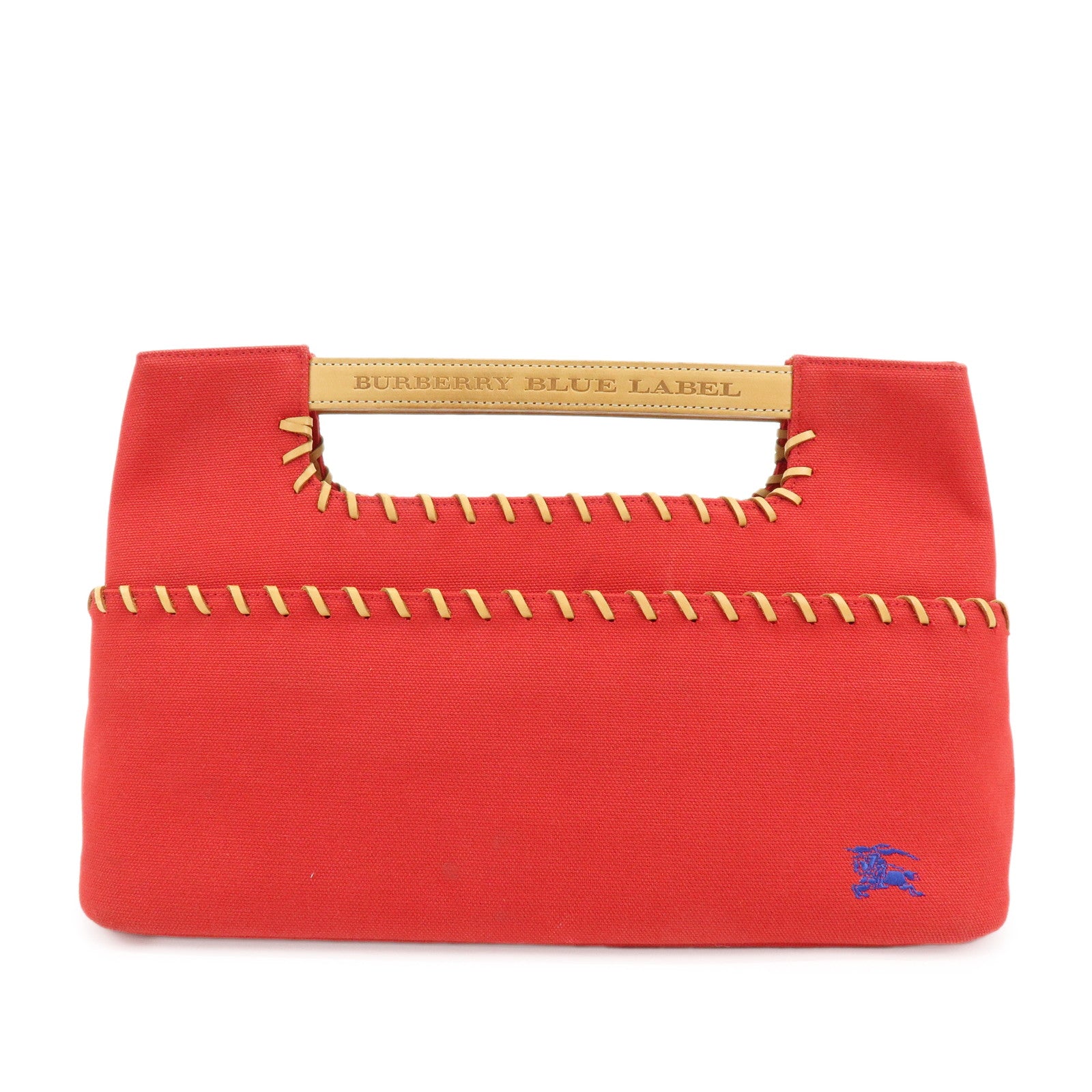 BURBERRY Blue Label Cotton Leather Hand Bag Tote Bag Red