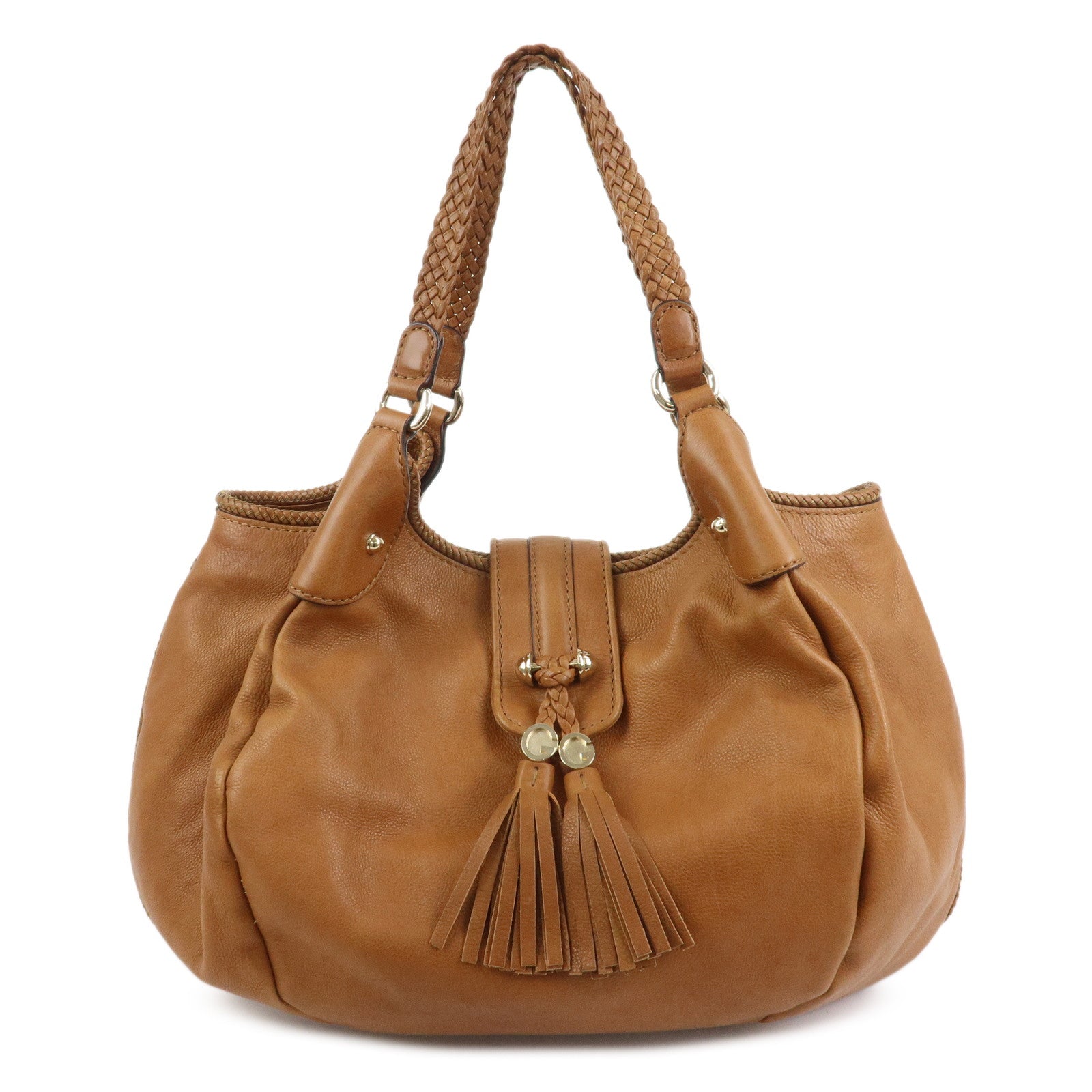 GUCCI Marrakech Leather Shoulder Bag Tote Bag Brown 257029