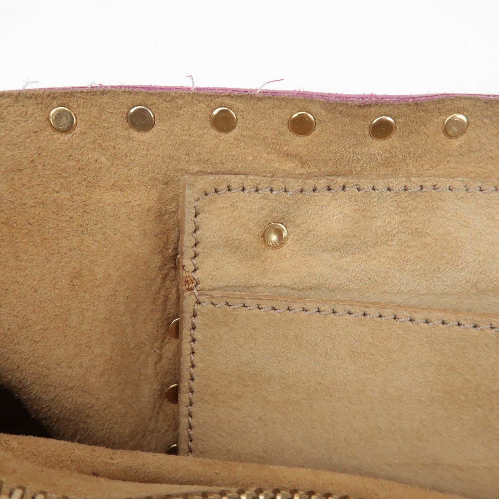 CELINE Suede Leather Studs Buggy Bag Hand Bag Pink Gold