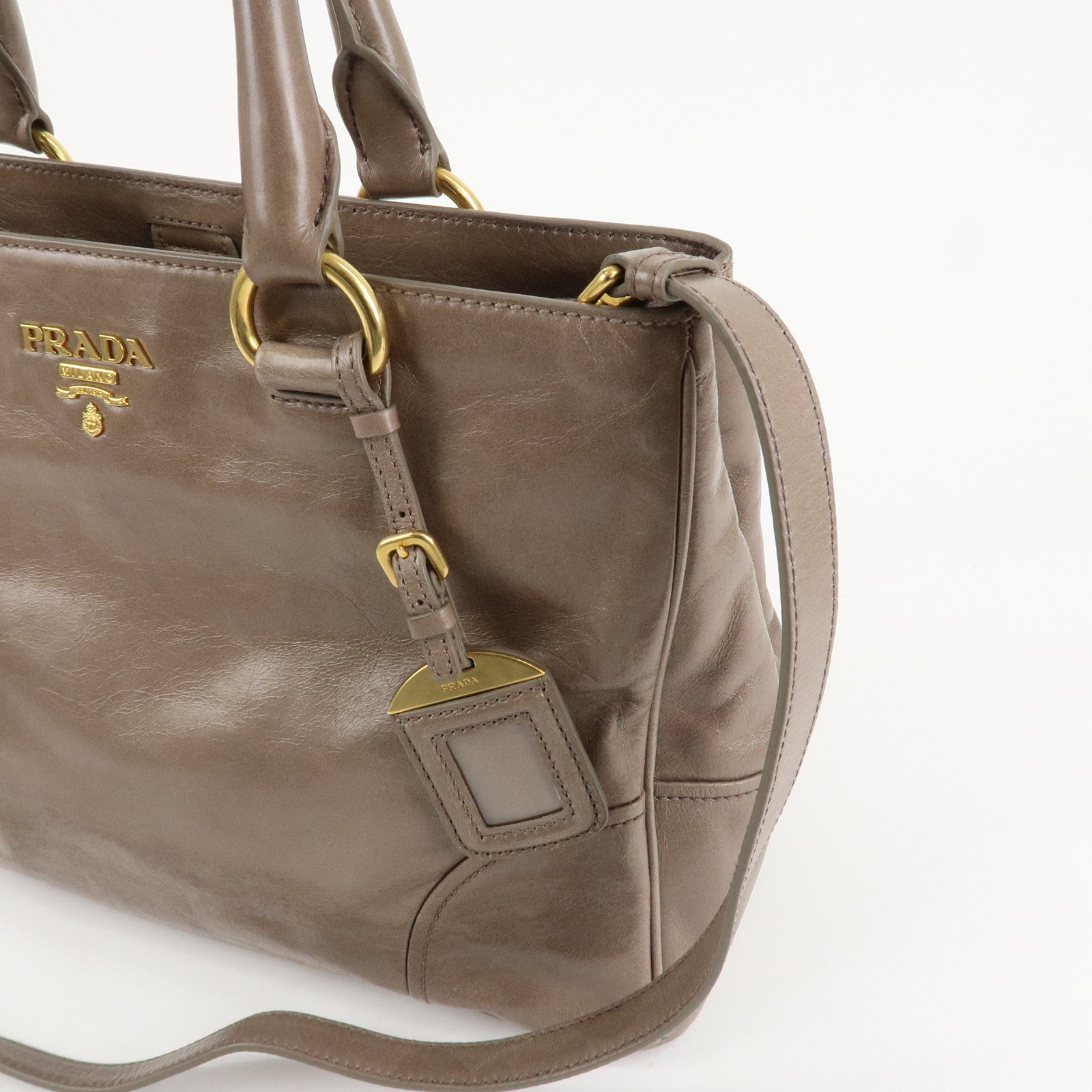 PRADA Logo Leather 2Way Bag Hand Bag Shoulder Bag Greige BN2533 Used