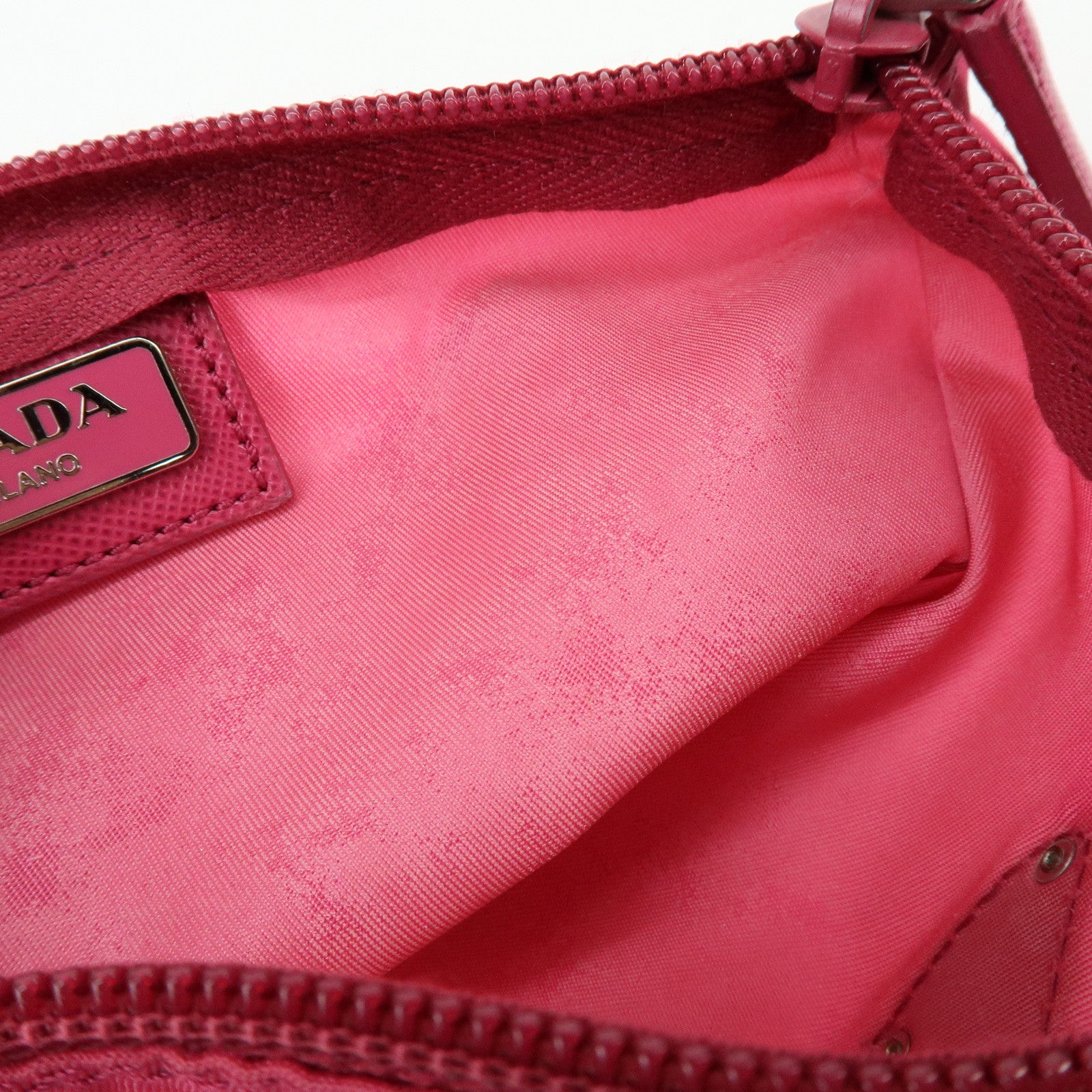 PRADA Triangle Logo Nylon Saffiano Leather Cosmetic Pouch Pink