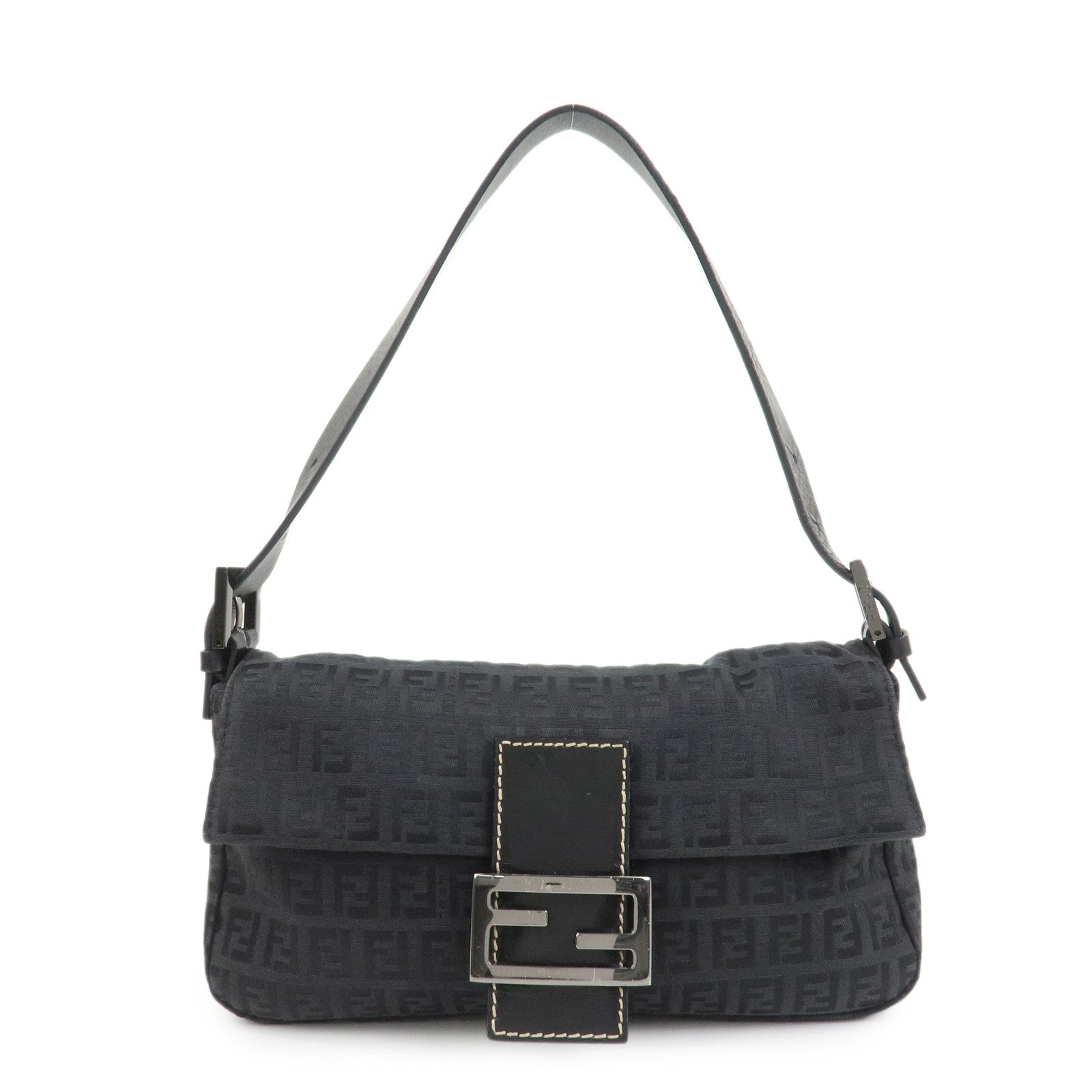 FENDI Mamma Baguette Zucchino Canvas Leather Shoulder Bag 8BR000