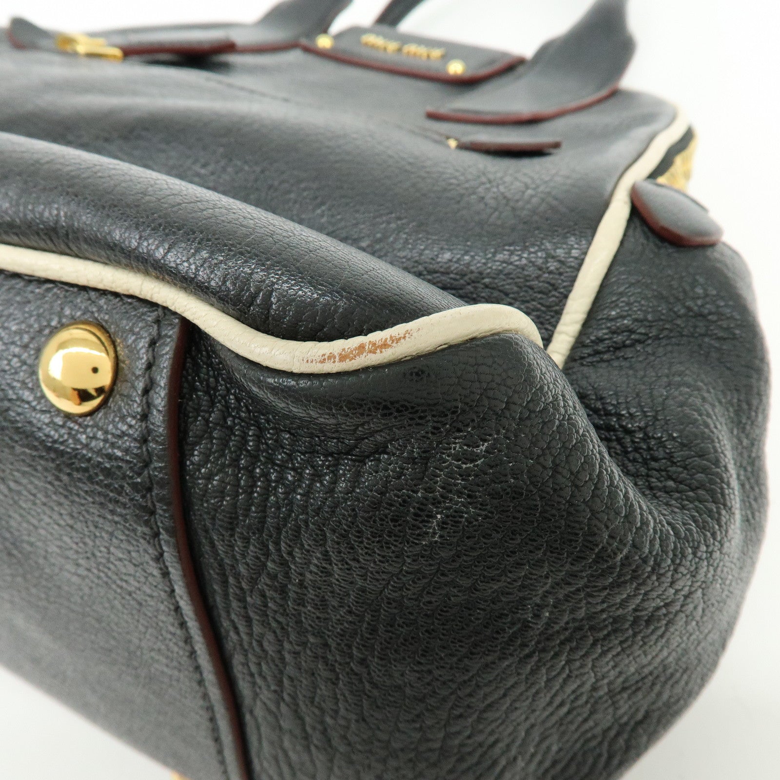 MIU MIU Logo Madras Leather 2Way Bag Hand Bag Shoulder Bag Black