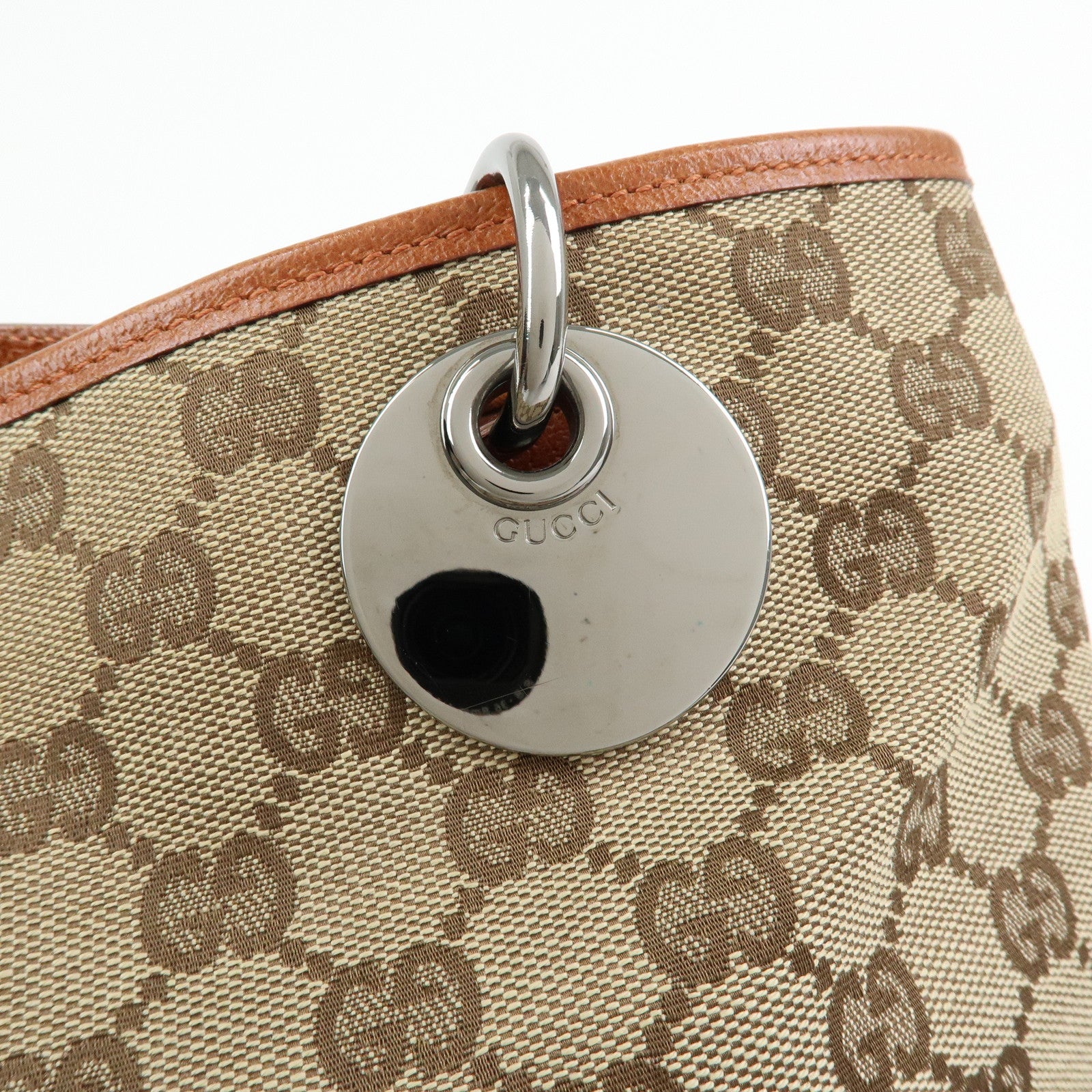 GUCCI GG Canvas Leather Tote Bag Shoulder Bag Beige Camel 120837