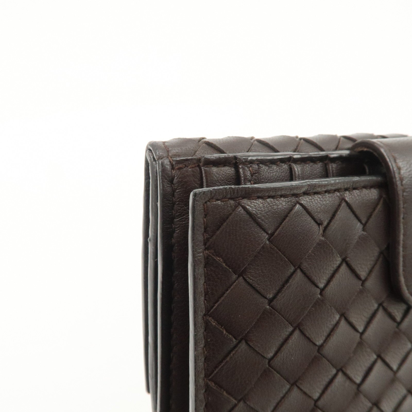 Bottega Veneta Intrecciato Leather Bi-fold Comact Wallet Brown