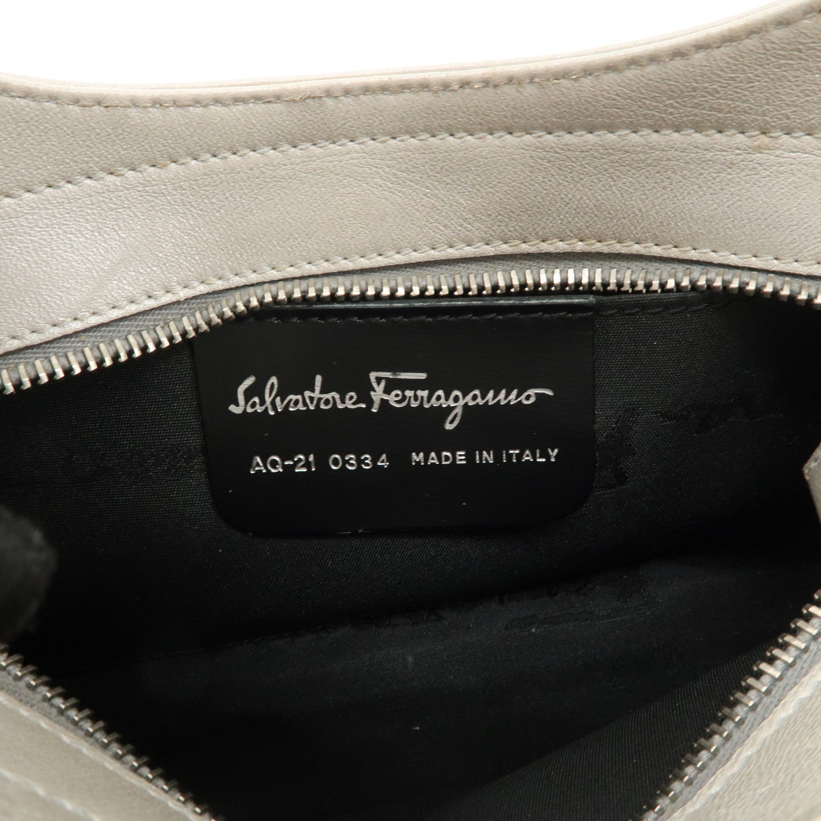 Ferragamo Gancini Leather Shoulder Bag Hand Bag Silver Used