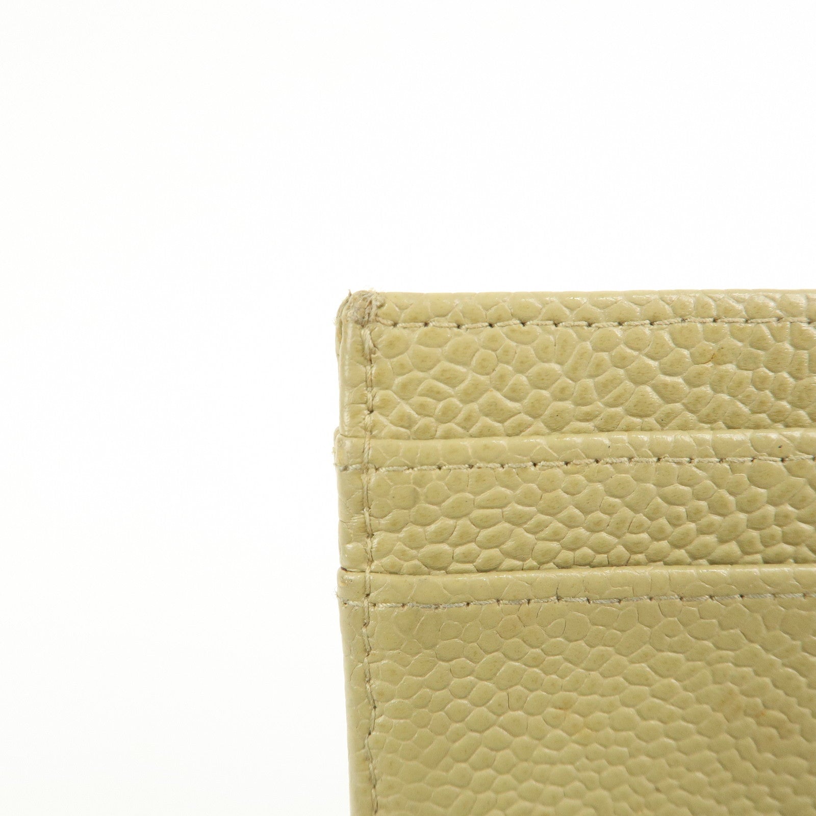 CHANEL COCO Mark Caviarskin Leather Card Case Card Holder Beige