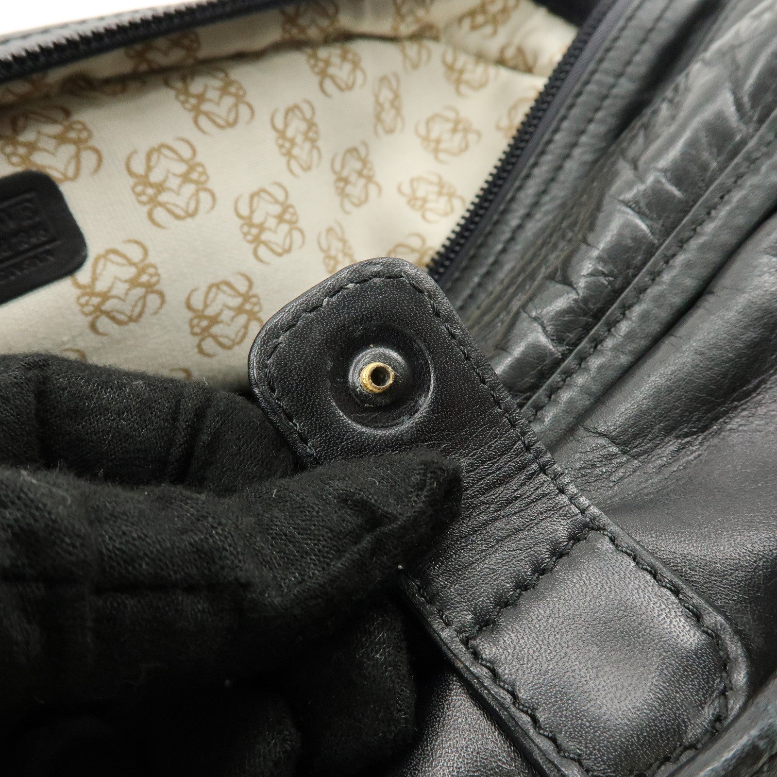 LOEWE Logo Anagram Calf Leather 2Way Hand Shoulder Bag Black