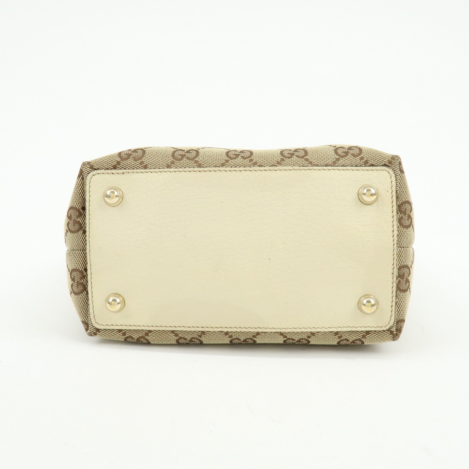 GUCCI GG Canvas Leather Tote Bag Hand Bag Beige Ivory 120840