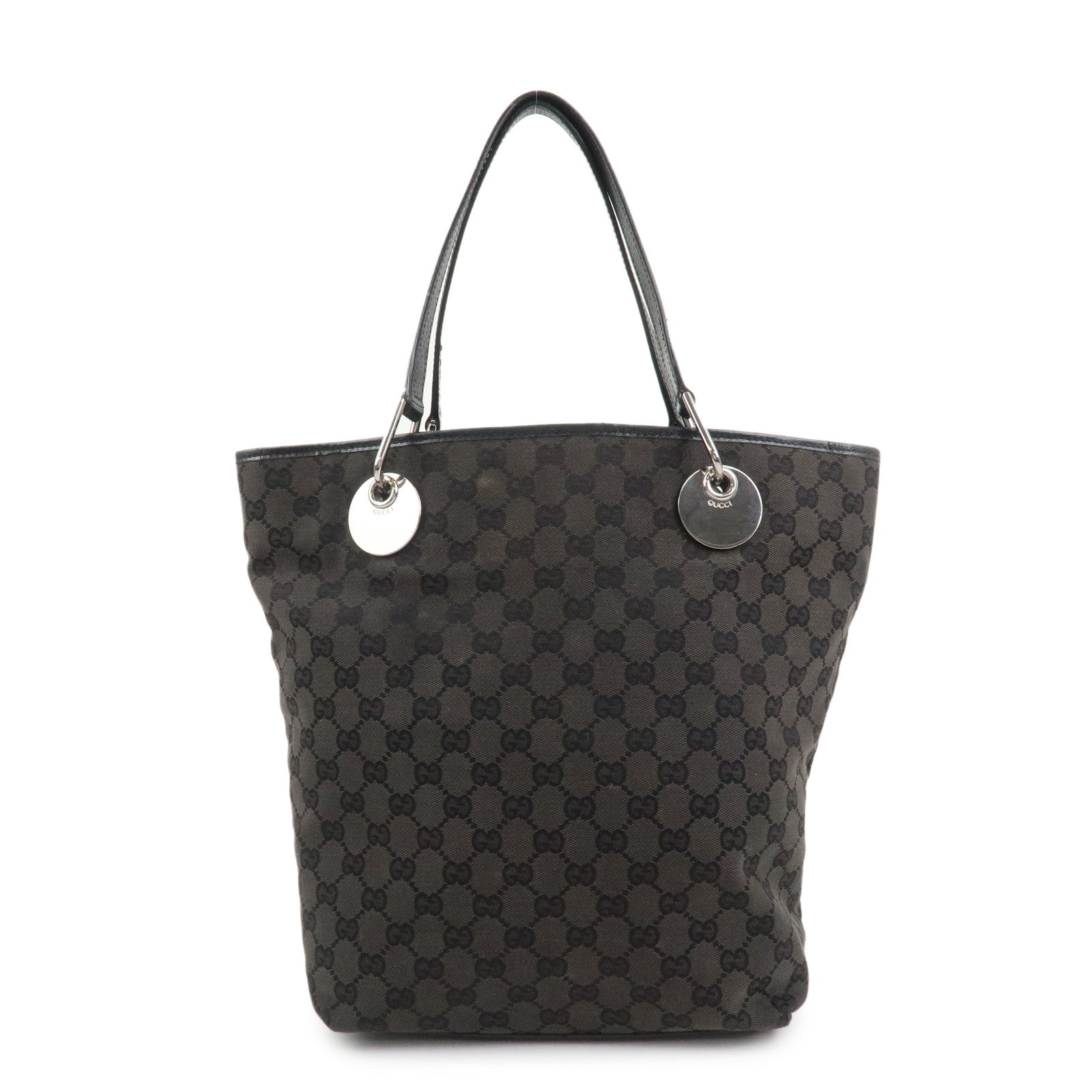 GUCCI GG Monogram Canvas Leather Tote Bag Hand Bag Black 120836