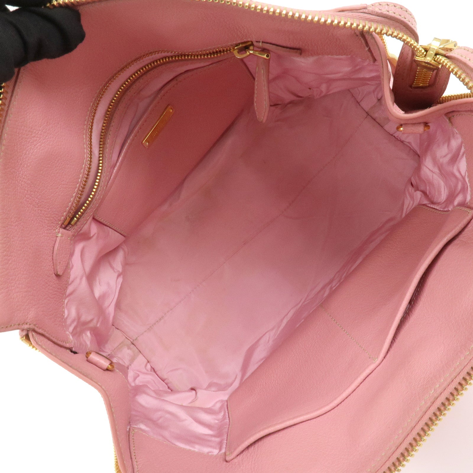 MIU MIU Logo Leather Tote Bag Hand Bag Pink