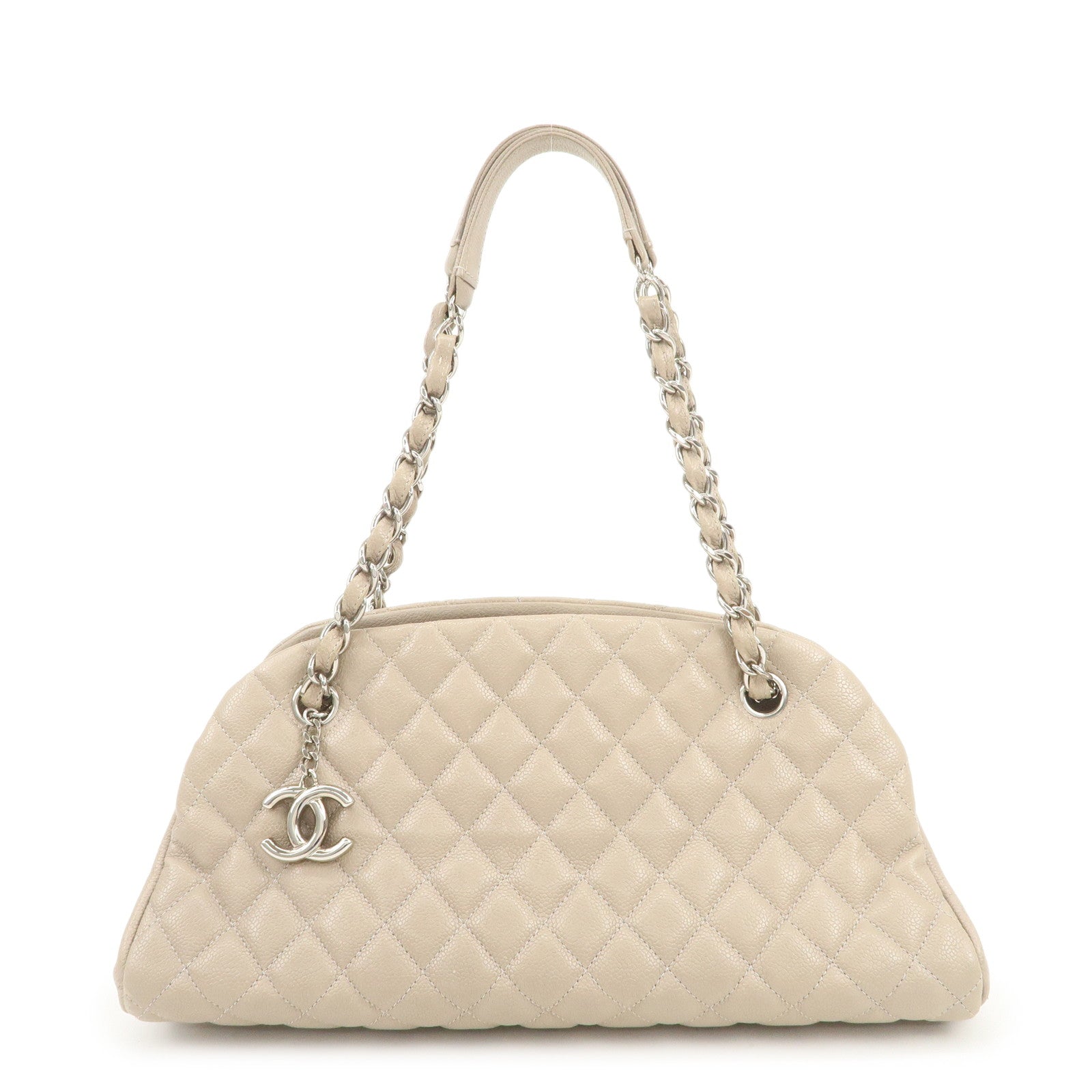 CHANEL Mademoiselle Caviarskin Shoulder Bag Hand Bag Greige Silver
