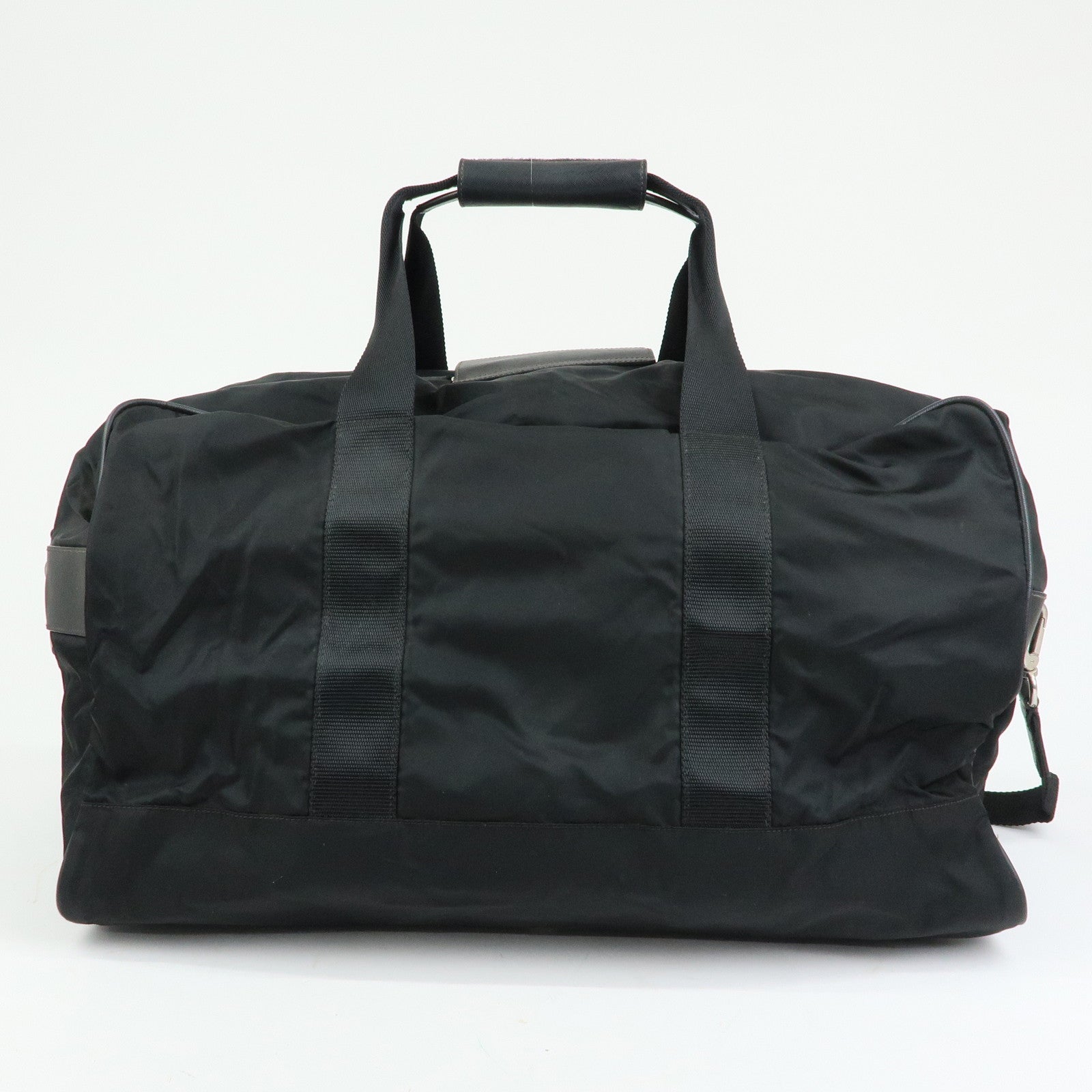 PRADA Triangle Logo Nylon Leather Boston Bag Travel Bag Black