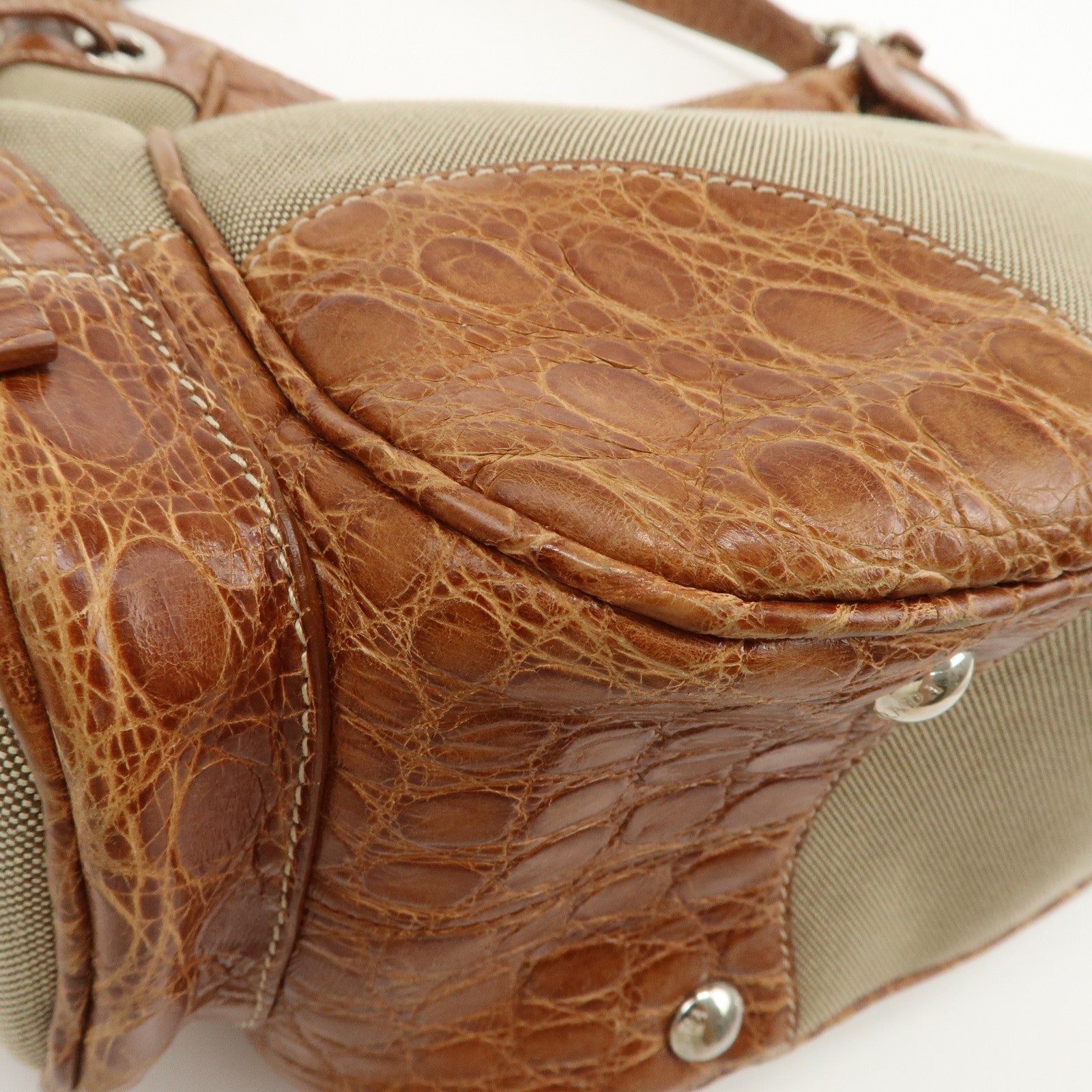PRADA Logo Jacquard Canvas Embossed Leather Shoulder Bag BR34333