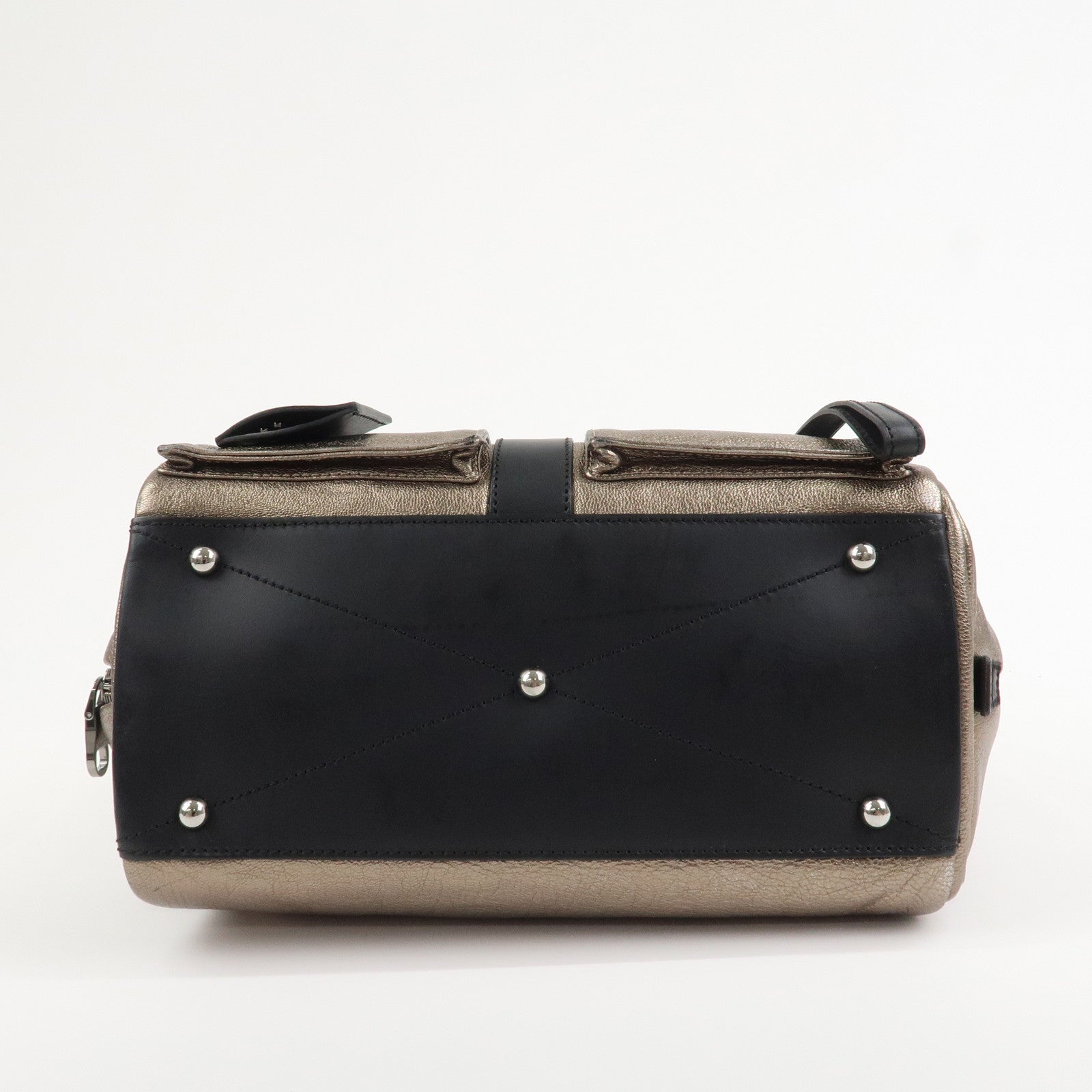 LOEWE Rola 26 Calf Skin Hand Bag Boston Bag Gold Black