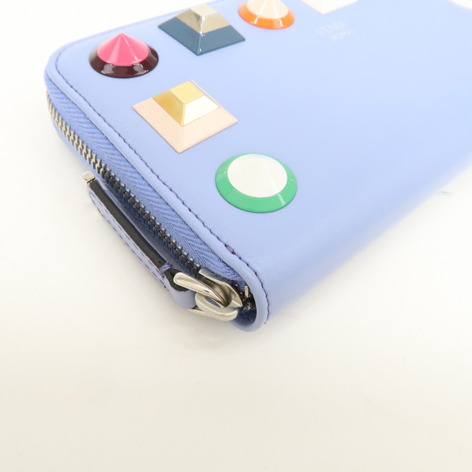FENDI Plexiglass Studs Round Zippy Long Wallet Light Blue 8M0299