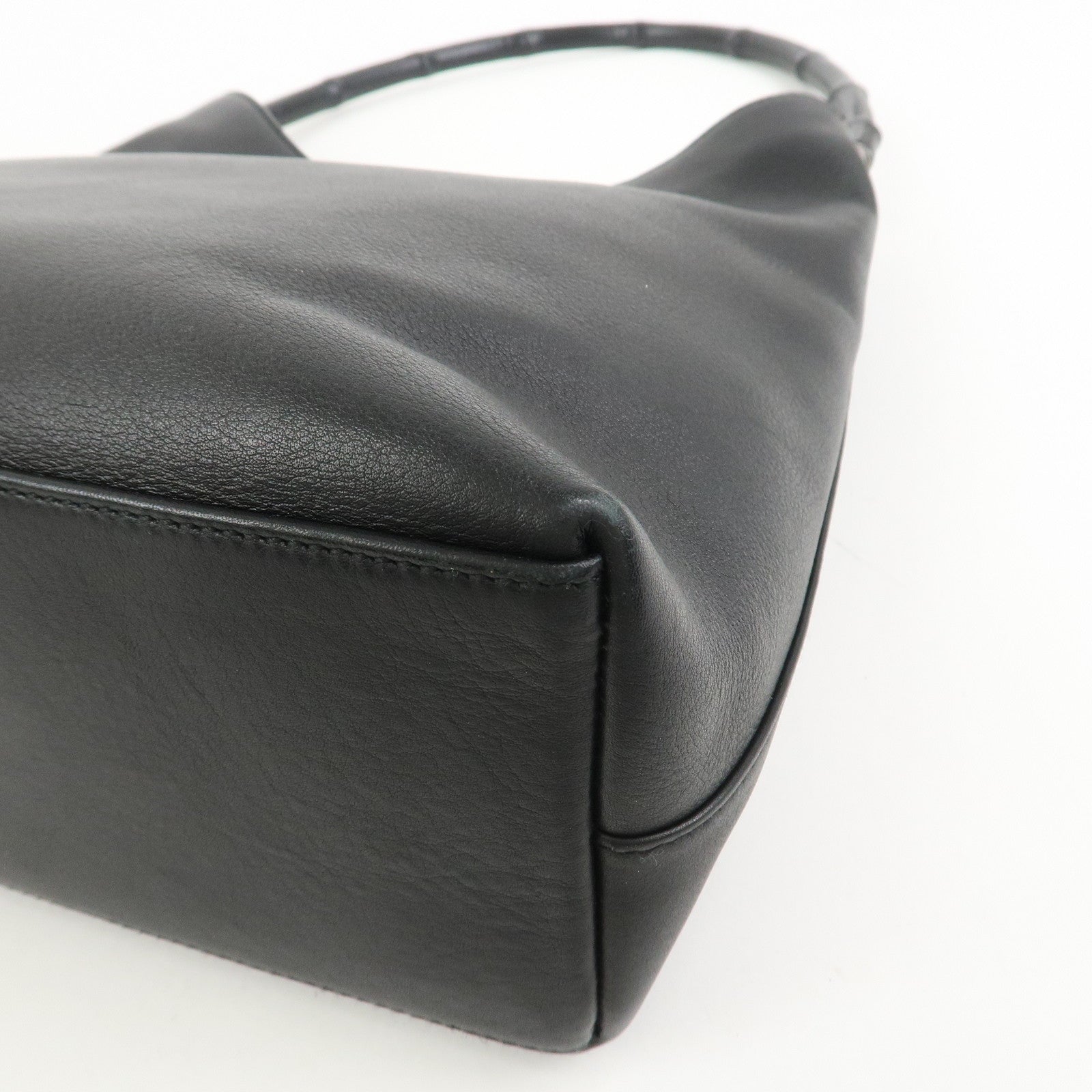 GUCCI Bamboo Leather Shoulder Bag Hand Bag Black 001 3244