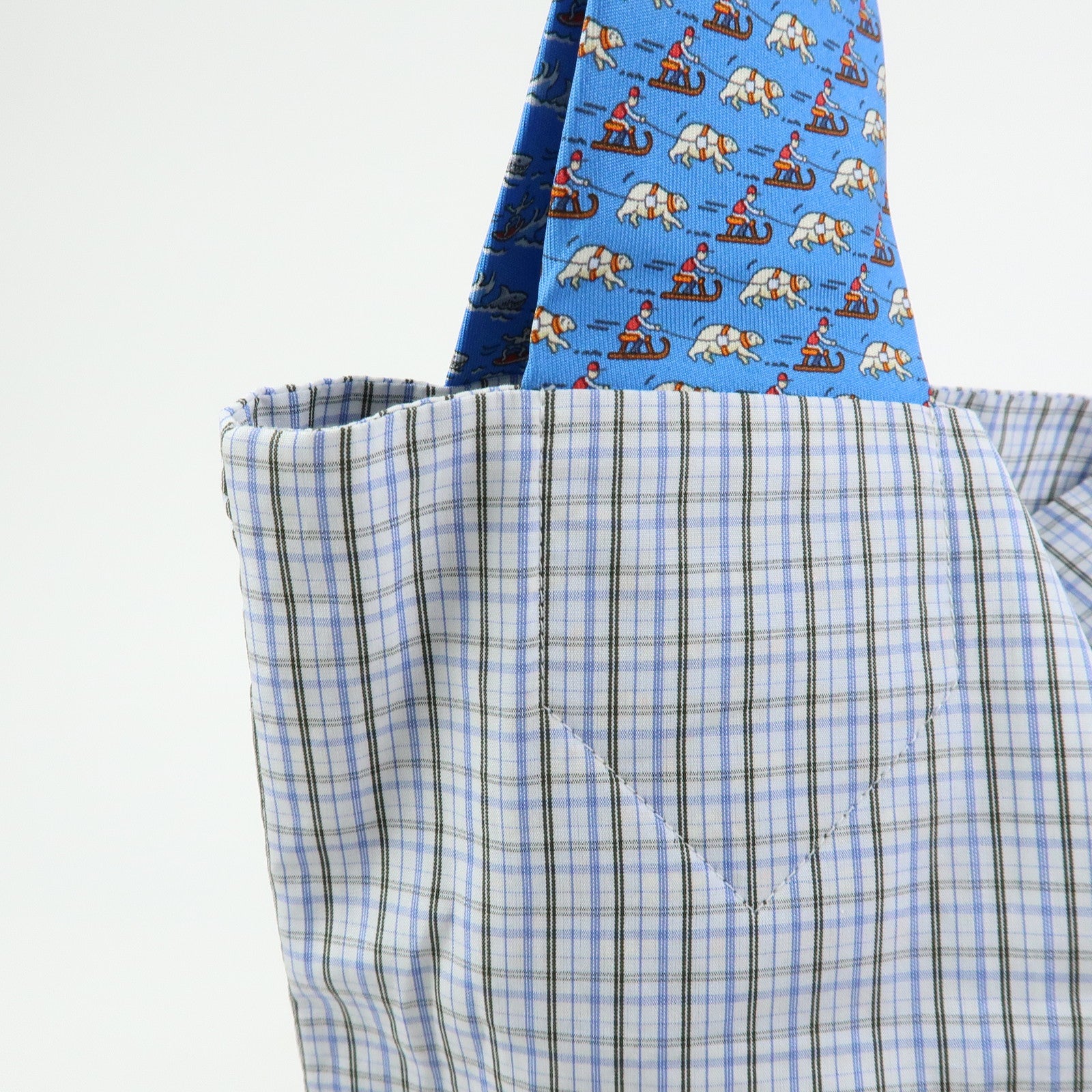 HERMES Silk Necktie Tote Bag Shoulder Bag Hand Bag Blue