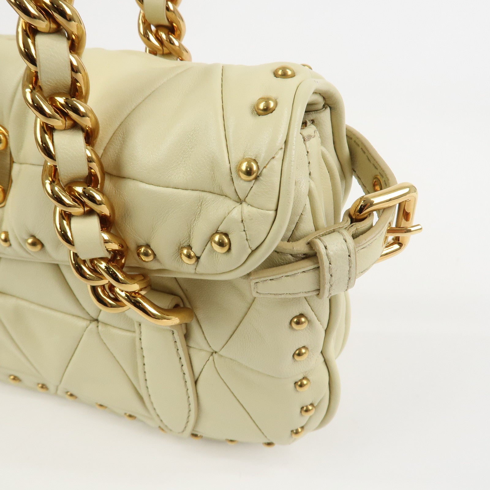 MIU MIU Logo Leather Shoulder Bag Hand Bag Cream