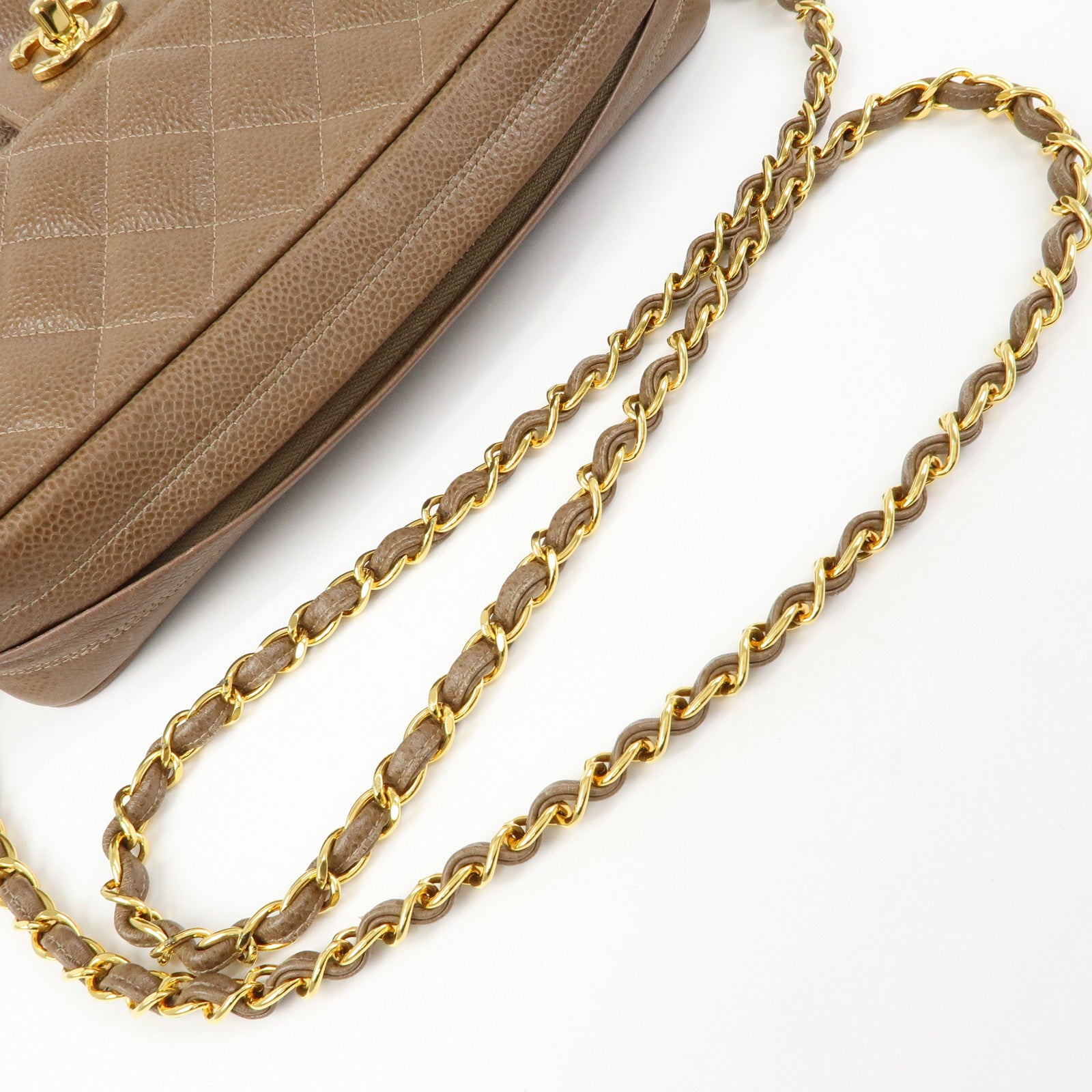 CHANEL Matelasse Cavairskin Chain Shoulder Bag Light Brown Marron