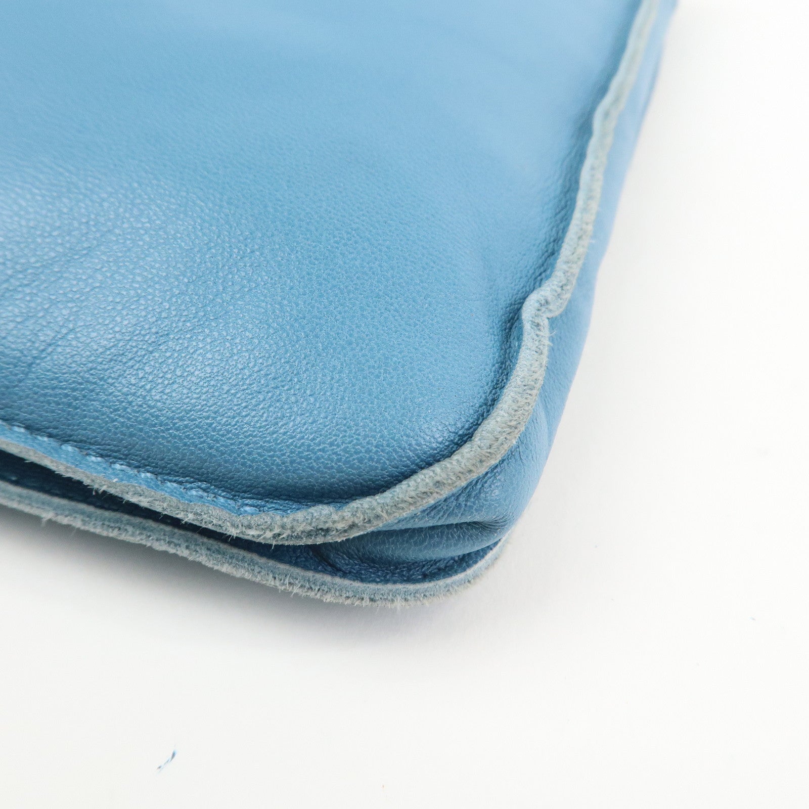 HERMES Lamb Skin Clou de Selle □N Stamped Shoulder Bag Blue Jean