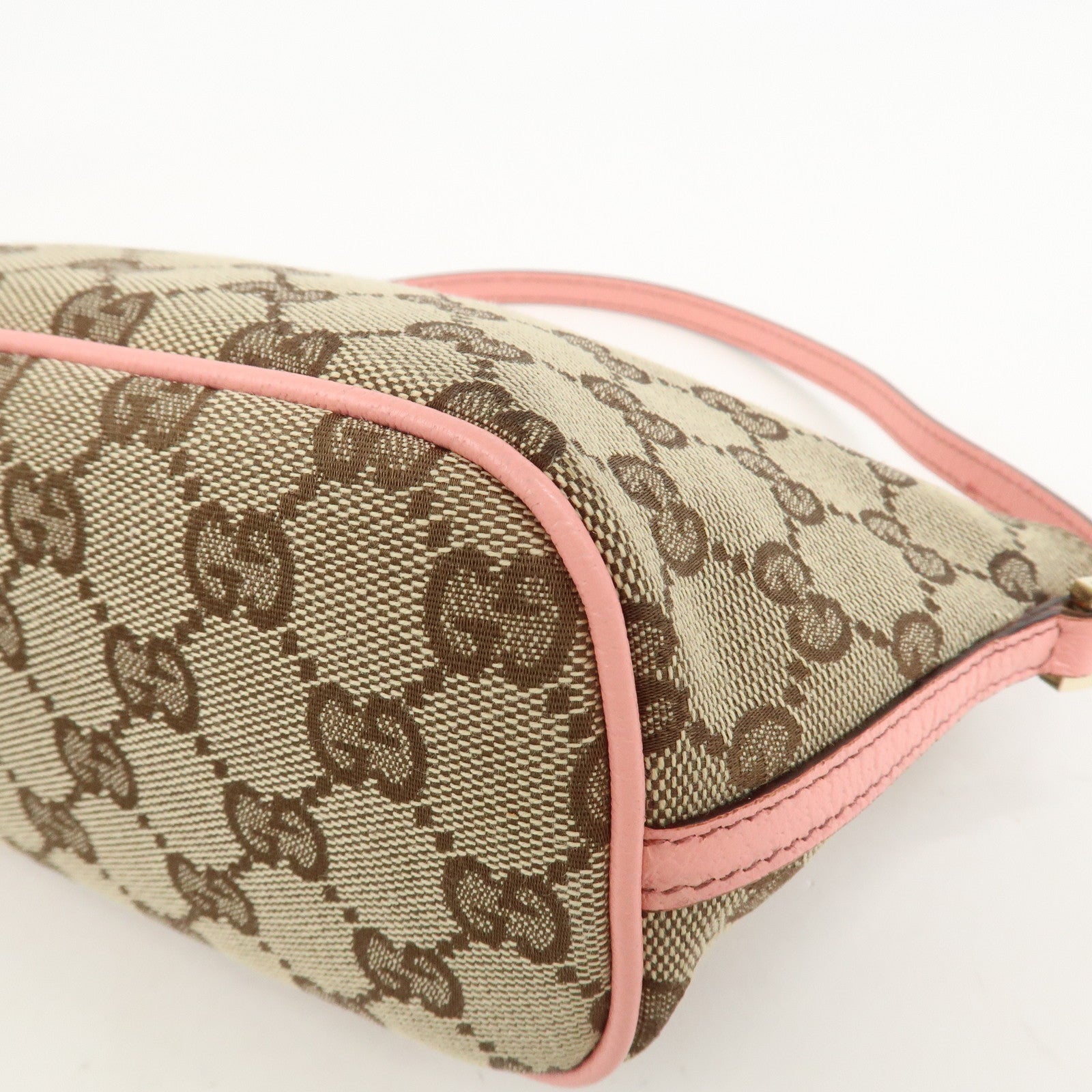 GUCCI Boat Bag GG Canvas Leather Accessory Pouch Hand Bag 07198