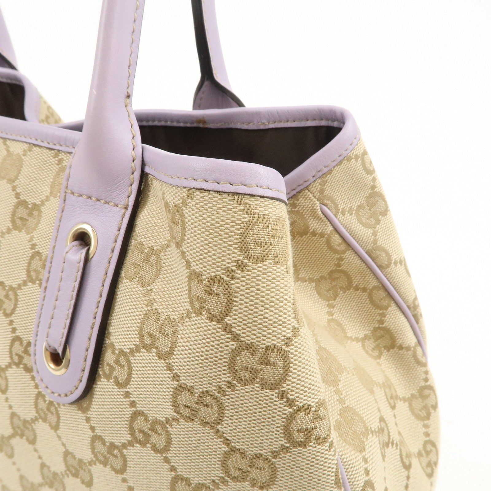 GUCCI Princy GG Canvas Leather Tote Bag Beige Light Purple 163805
