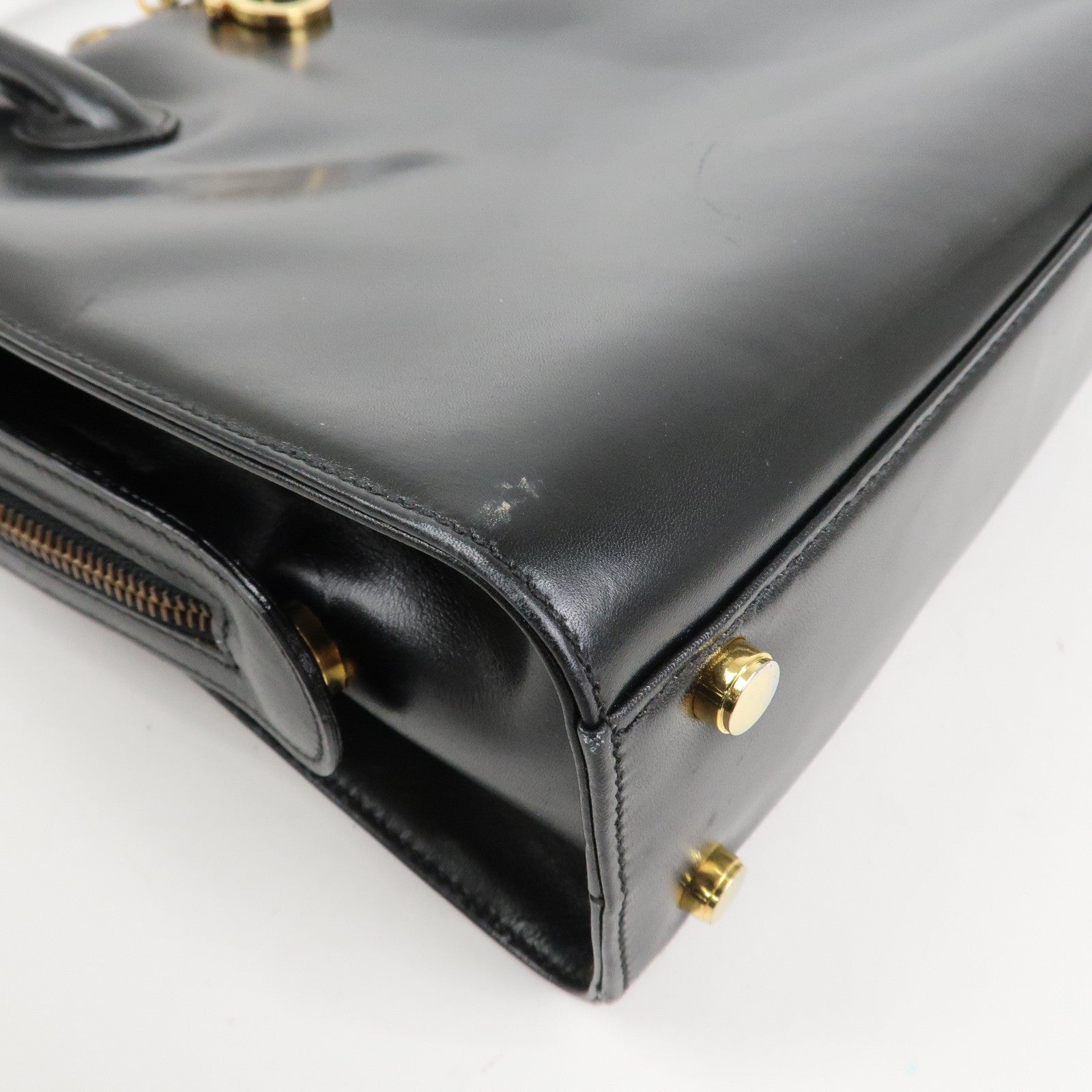 Ferragamo Leather 2Way Hand Shoulder Bag Black Gold HDW AK5644 Used