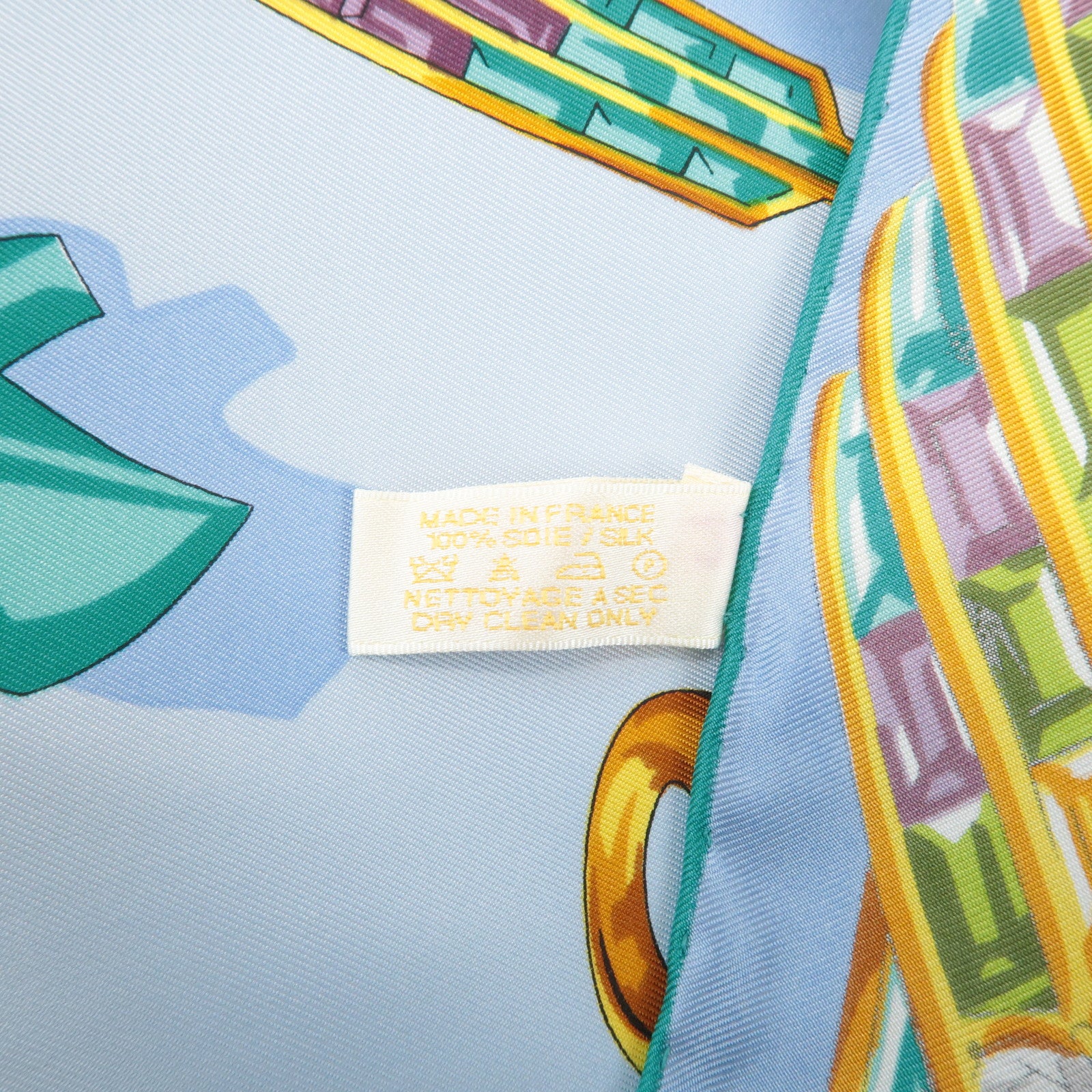 Cartier 100% Silk Scarf Light Blue Multicolor Used
