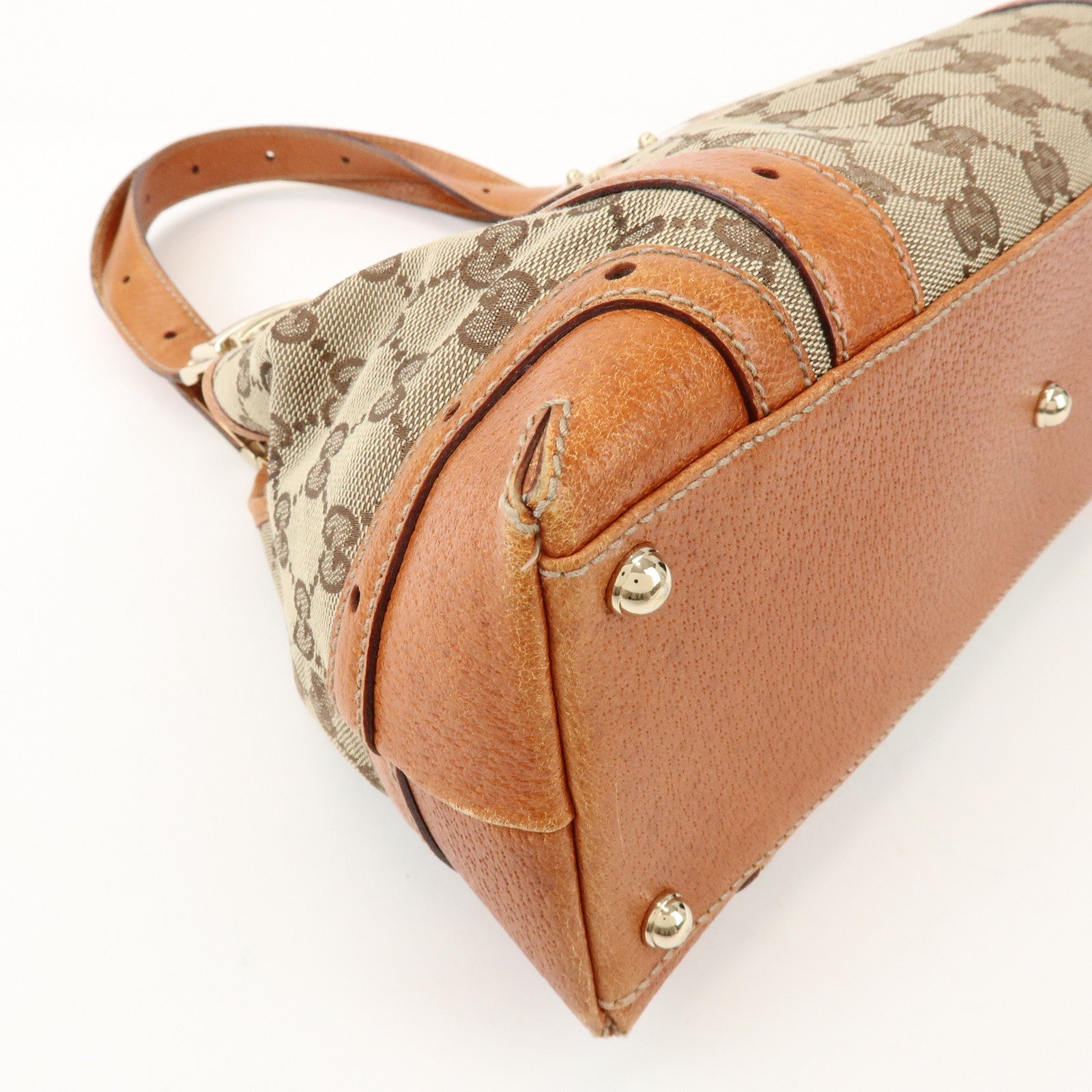 GUCCI GG Monogram Canvas Leather Shoulder Bag Brown 145761