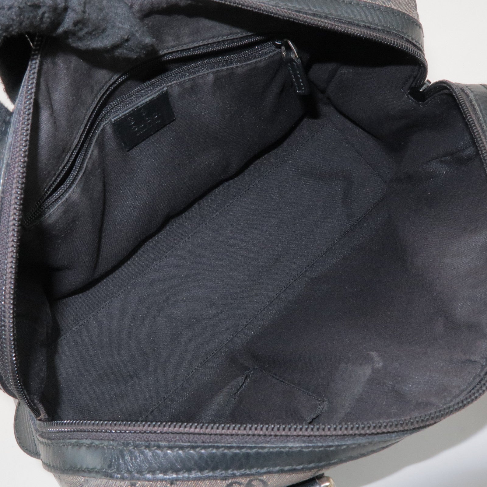 GUCCI GG Crystal Leather Boston Bag Hand Bag Silver Black 257289