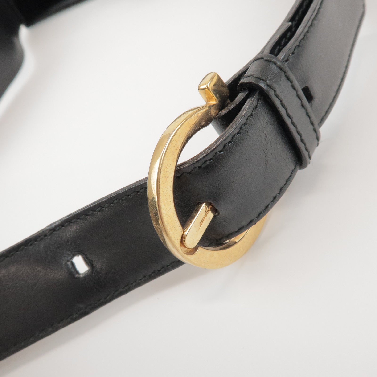 Ferragamo Gancini Calf Leather Shoulder Bag Hand Bag Black