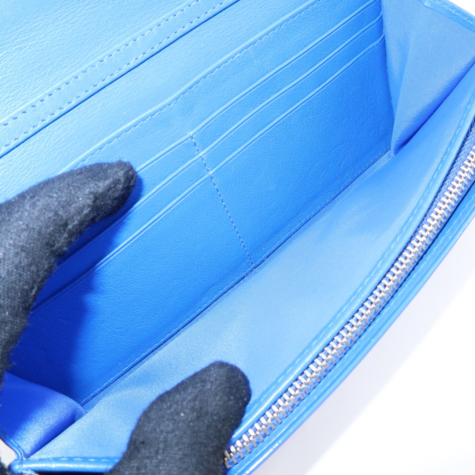 Christian Dior Cannage Patent Leather Chain Wallet WOC Blue Silver