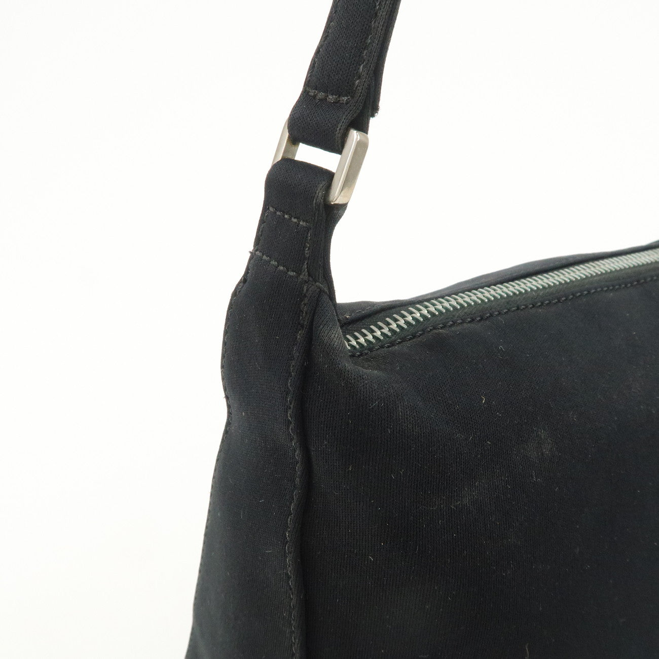 FENDI Polyester Chain Shoulder Bag Hand Bag Black Silver 091577