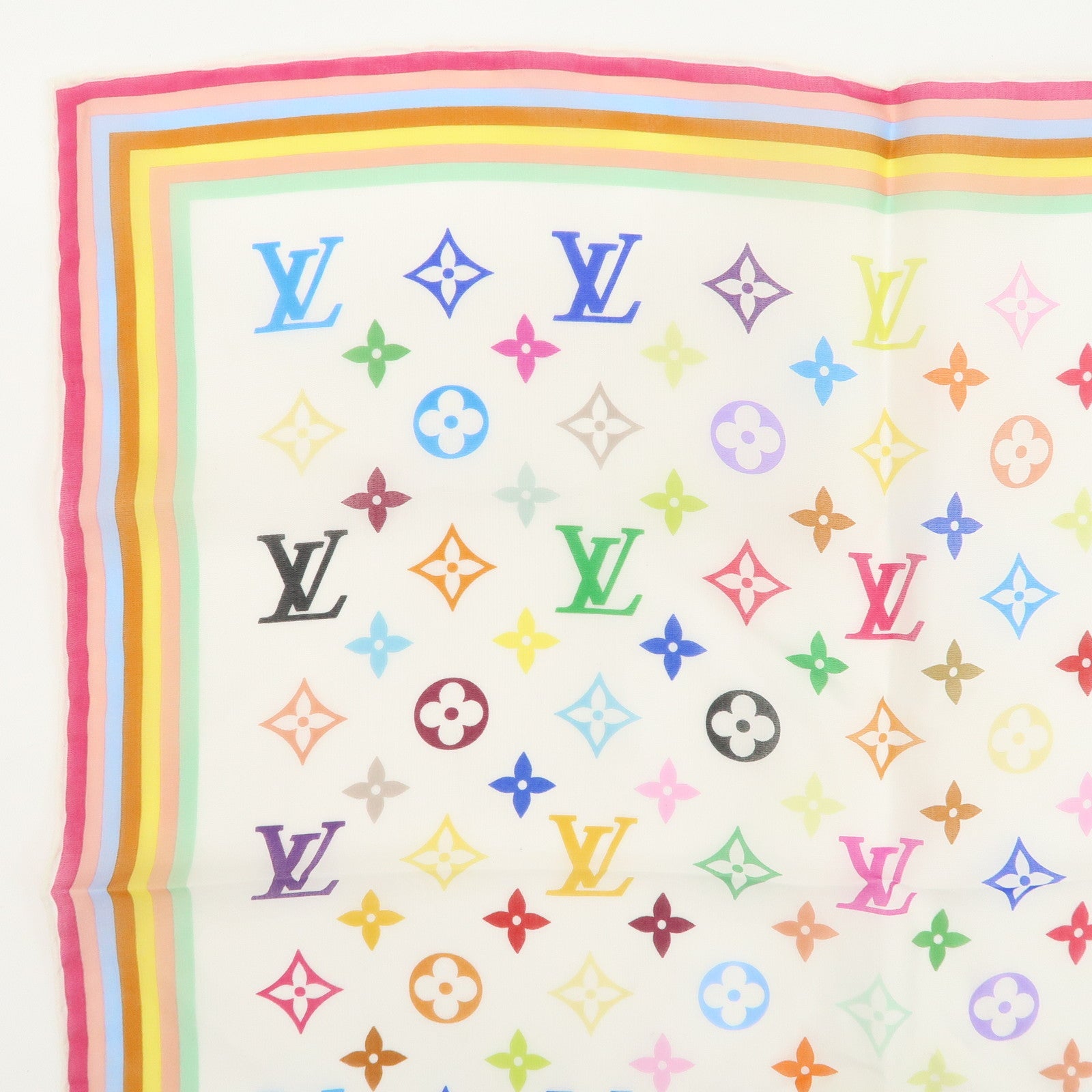 Louis Vuitton Monogram Multicolor Silk 100% Mini Scarf Blanc M71913