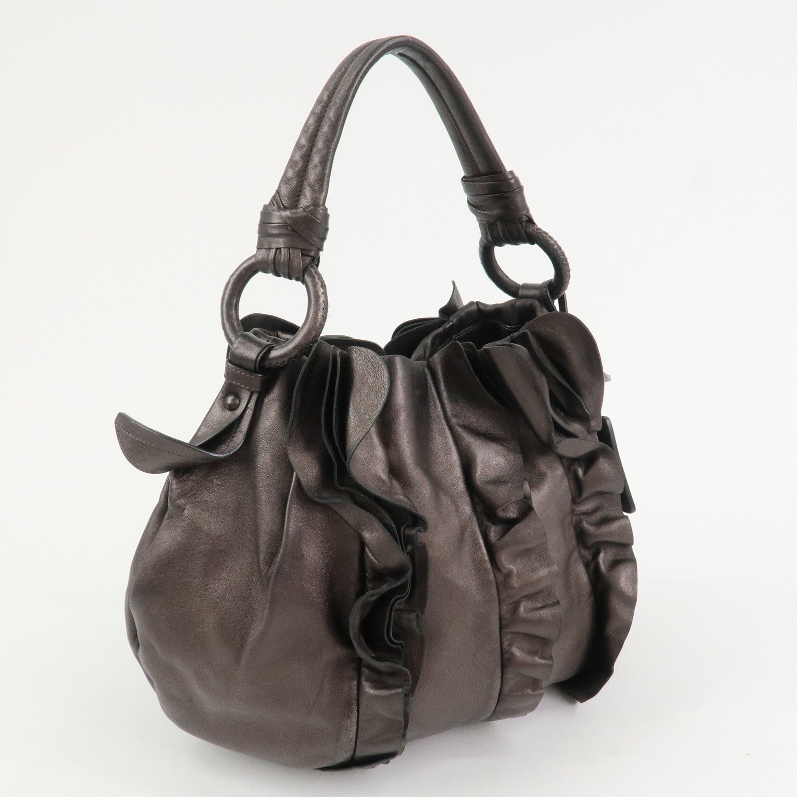 PRADA Logo Nappa Leather Shoulder Bag Hand Bag Bronze BR3993