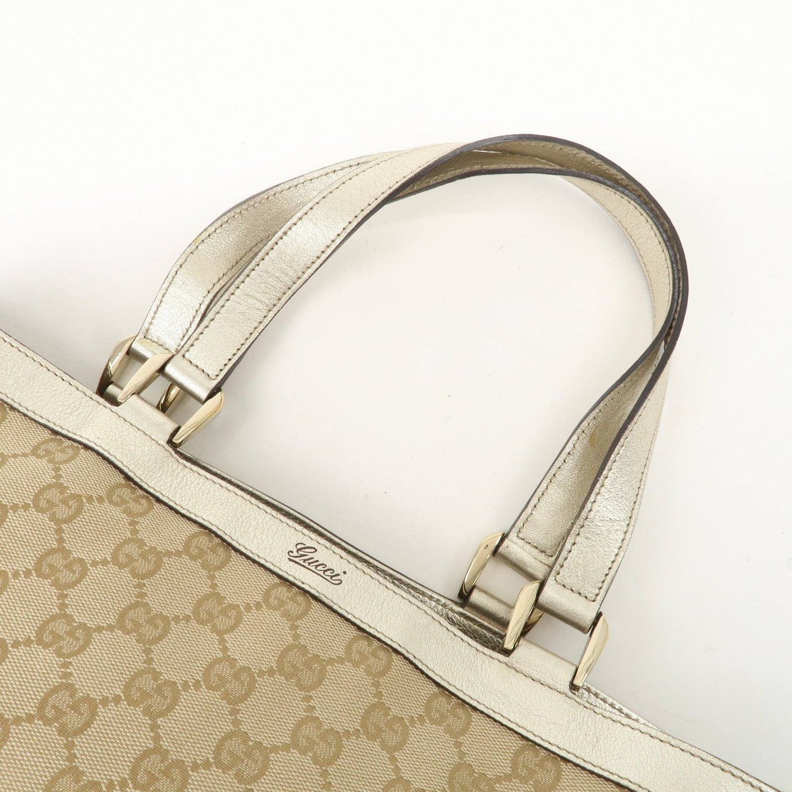 GUCCI Abbey GG Canvas Tote Bag Hand Bag Beige Gold 17004