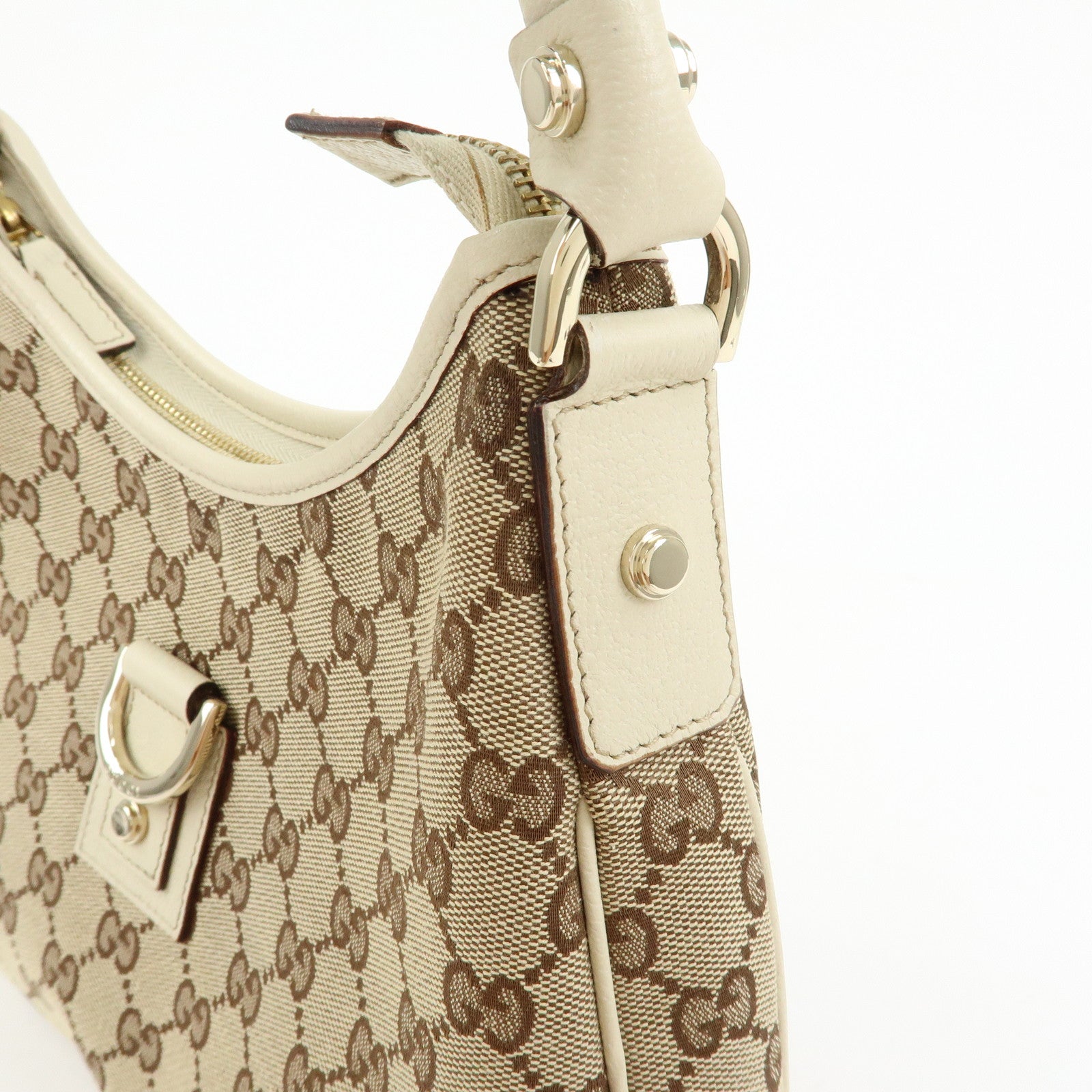 GUCCI Abbey GG Canvas Leather Shoulder Bag Beige White 130738