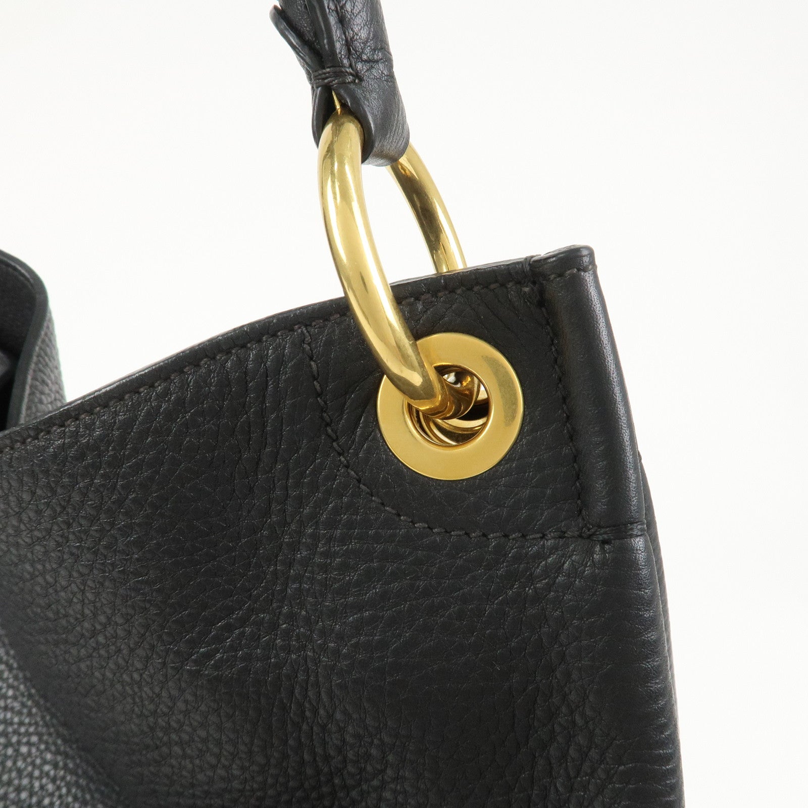 PRADA Logo Leather Shoulder Bag Hand Bag Black