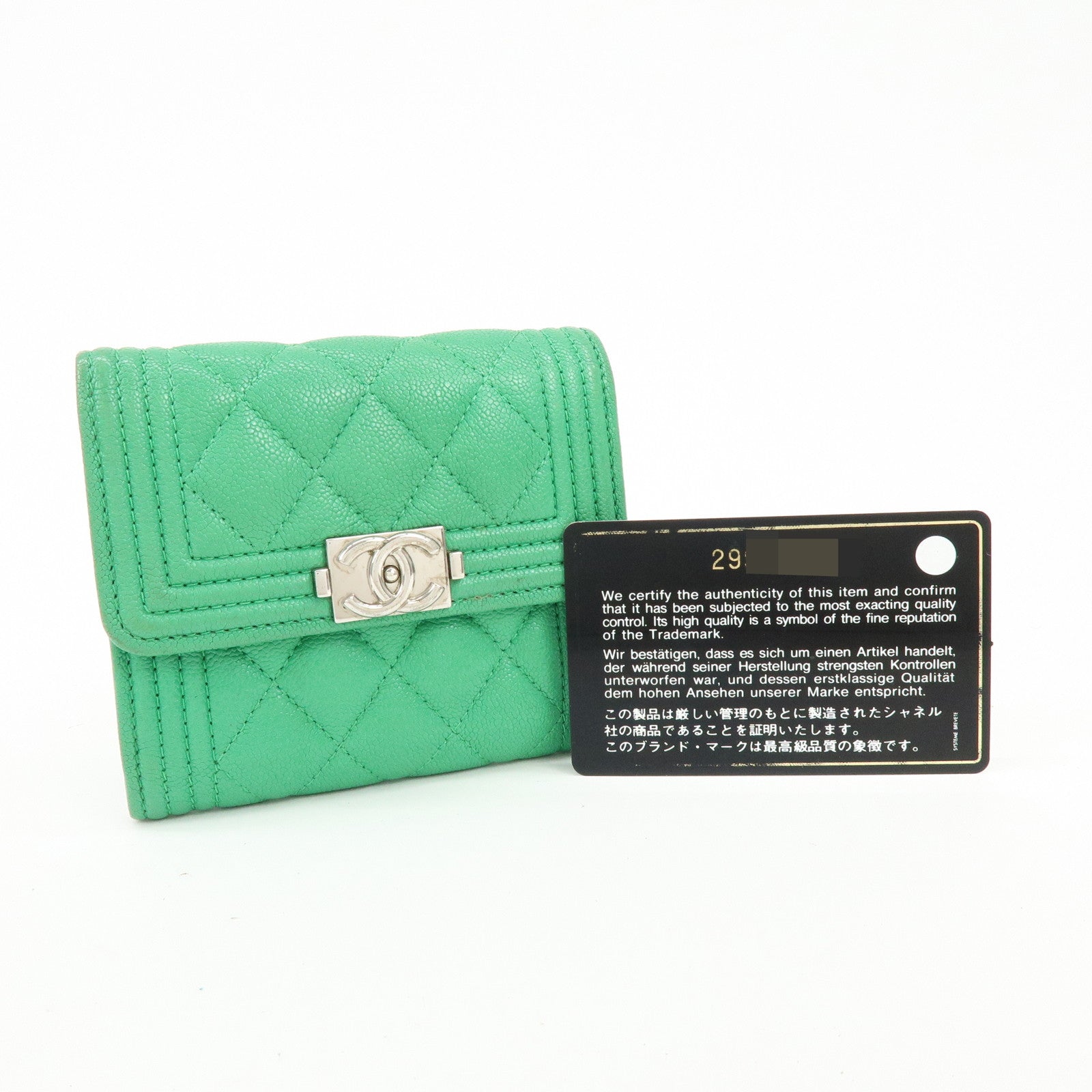 CHANEL Boy Chanel COCO Mark Caviarskin Compact Wallet Green