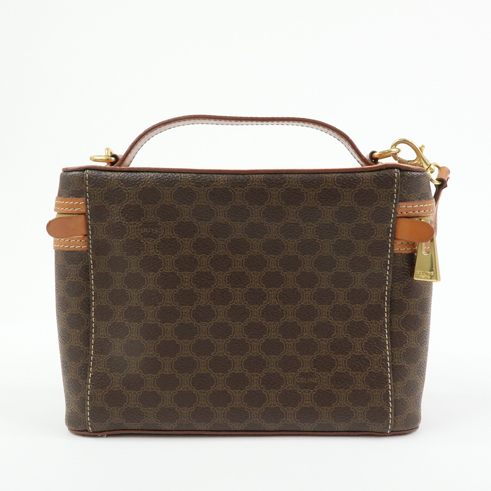 CELINE Macadam PVC Leather 2Way Bag Hand Shoulder Bag Pouch Brown