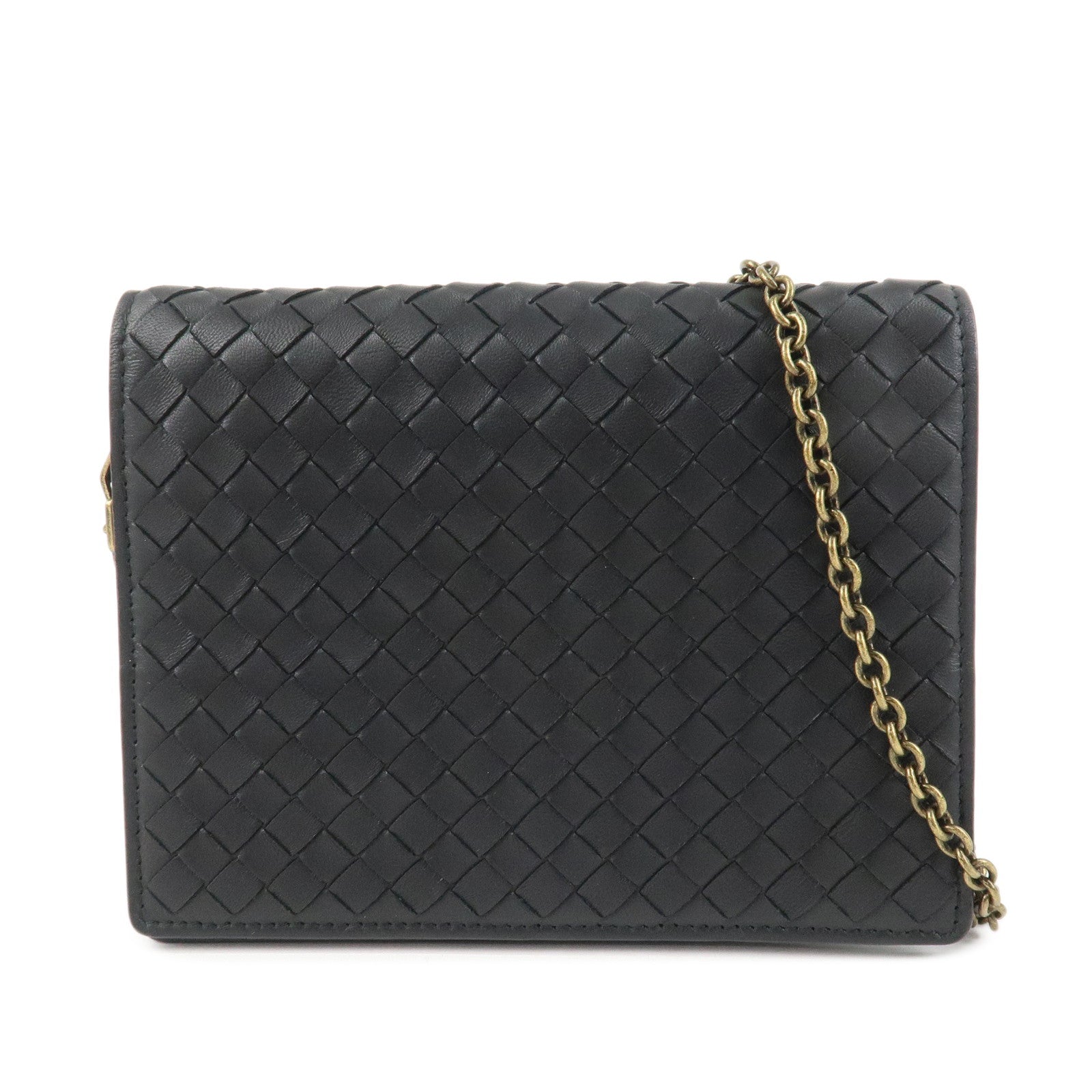 BOTTEGA VENETA  Intrecciato Leather Chain Shoulder Bag Black 508752 Used