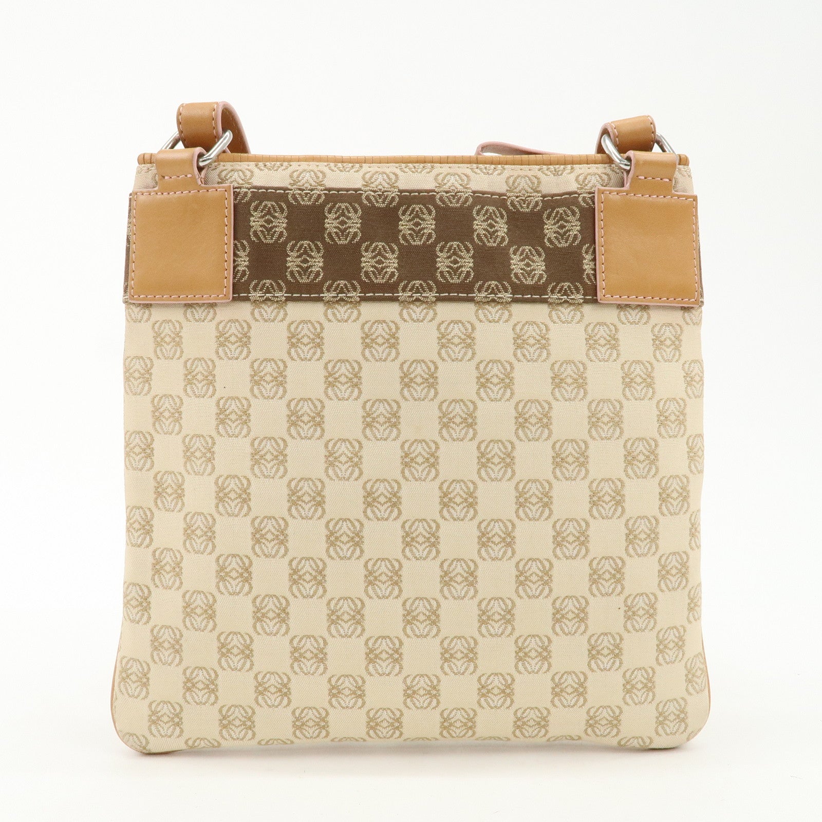 LOEWE Anagram Leather Canvas Shoulder bag Beige Silver HDW