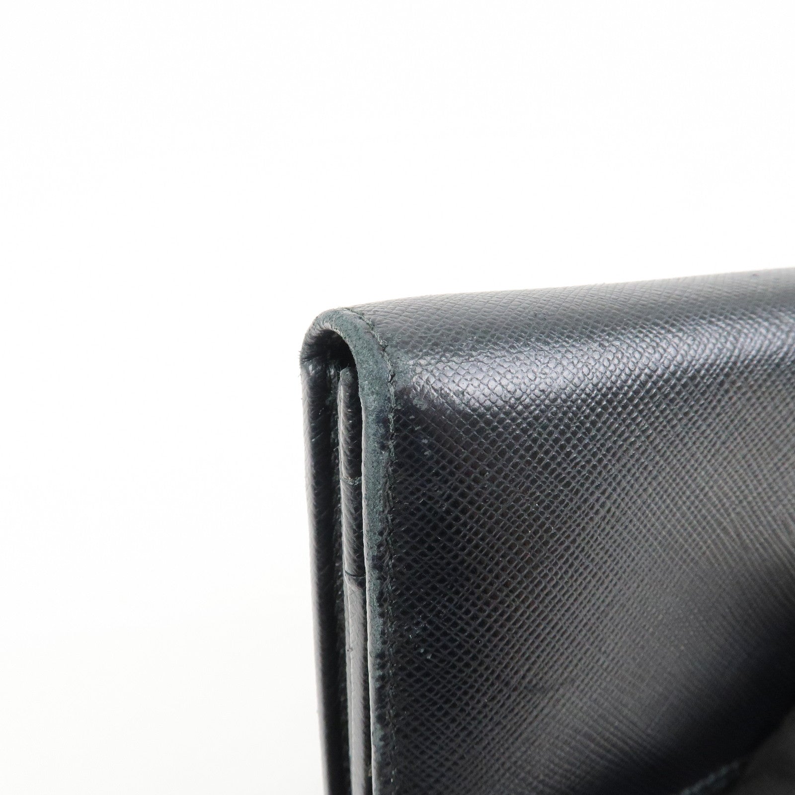 PRADA Logo Saffiano Leather Flap Bi-Fold Long Wallet Black 1MH132