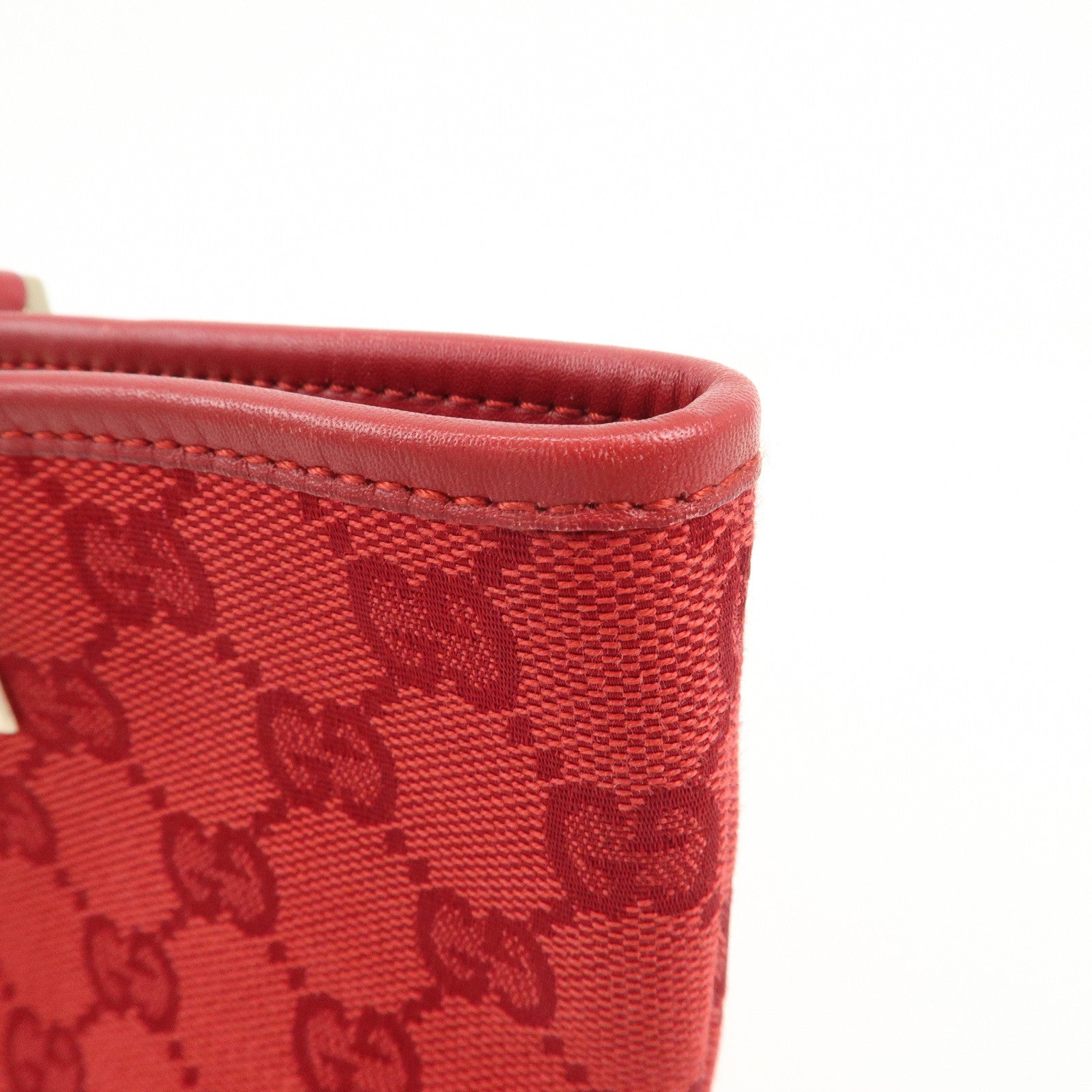 GUCCI GG Canvas Logo Leather Shoulder Bag Hand Bag Red 002繝ｻ1099