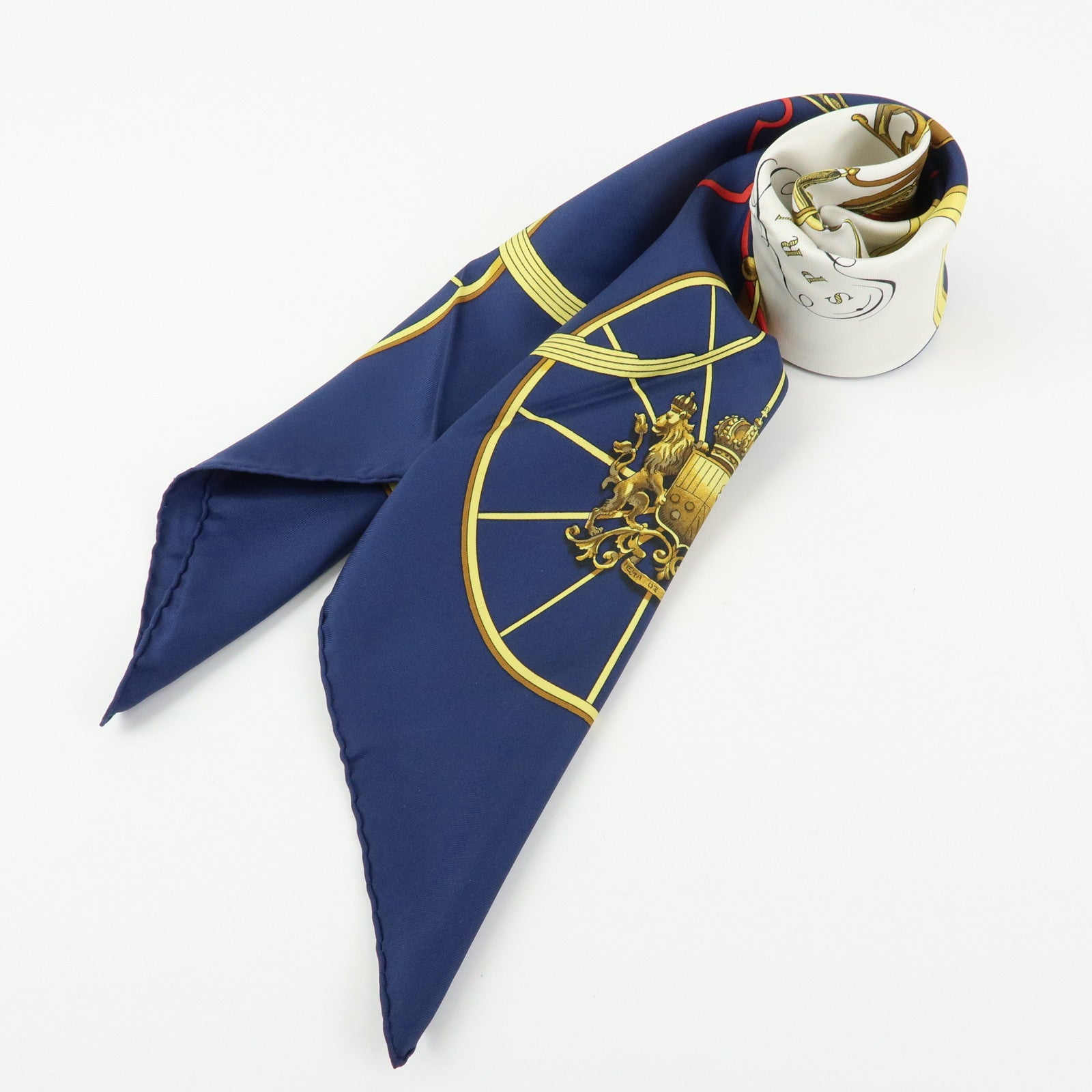 HERMES Carre 90 Silk 100% Scarf SPRINGS Navy Yellow White