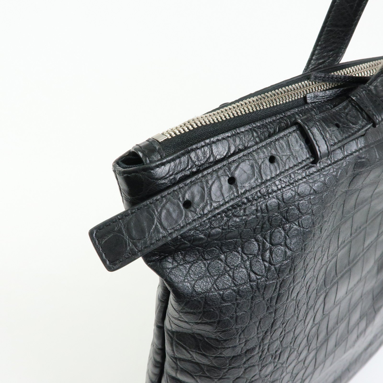 SAINT LAURENT PARIS Embossed Leather 2Way Shoulder Bag Black 504873