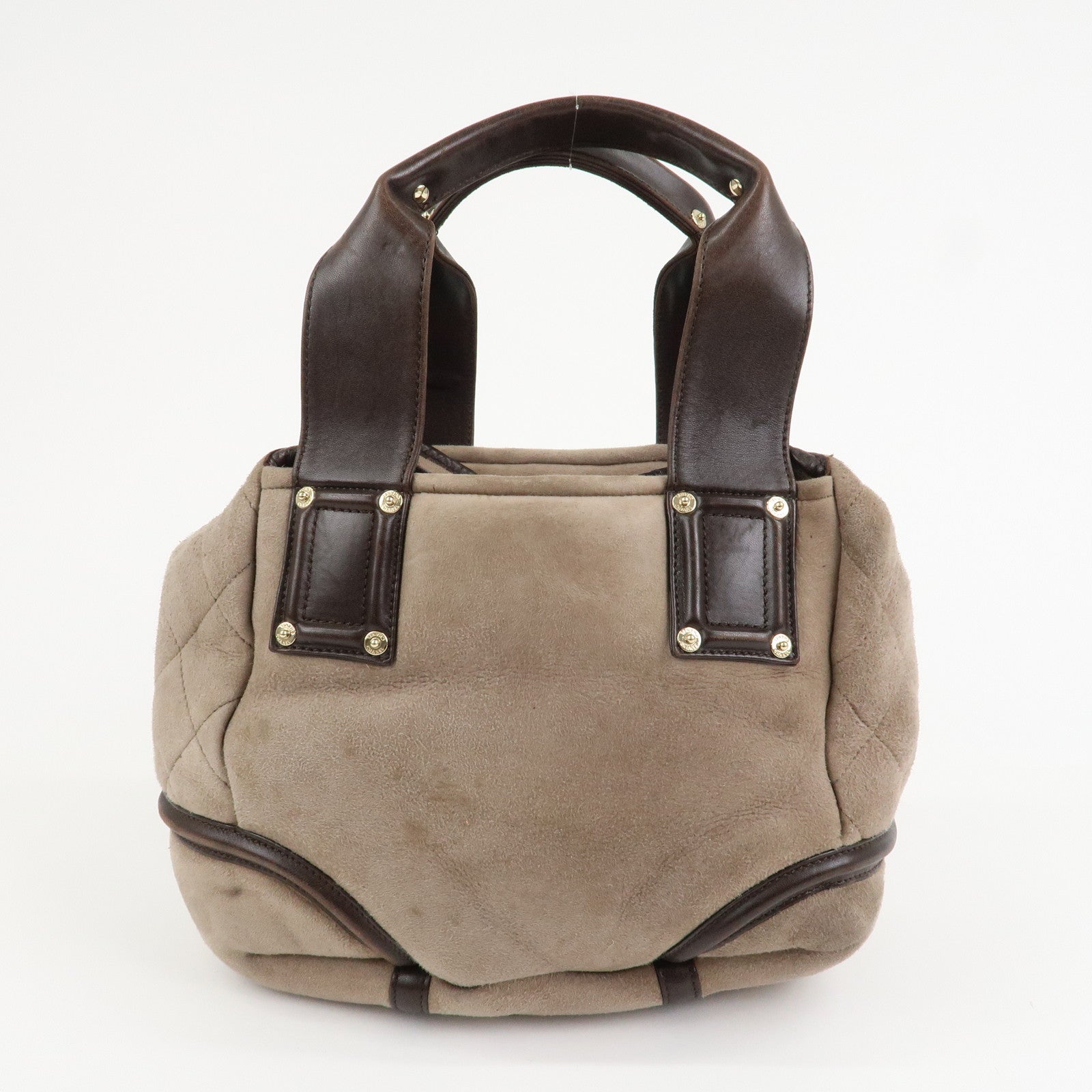 CHANEL COCO Mark Mouton Leather Hand Bag Tote Bag Brown