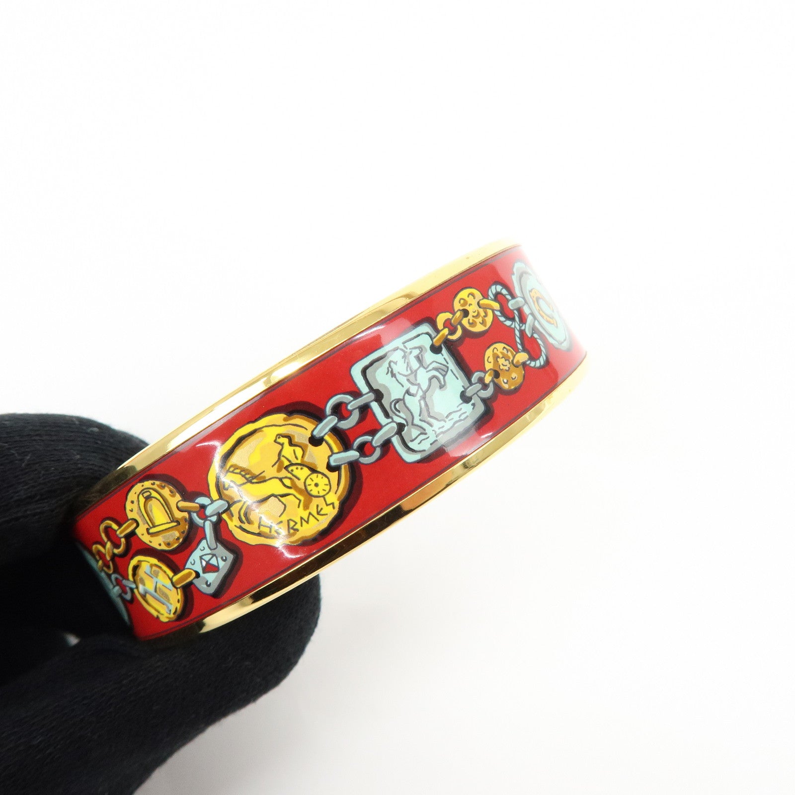 HERMES Email GM Plated Bangle Bracelet Red Gold