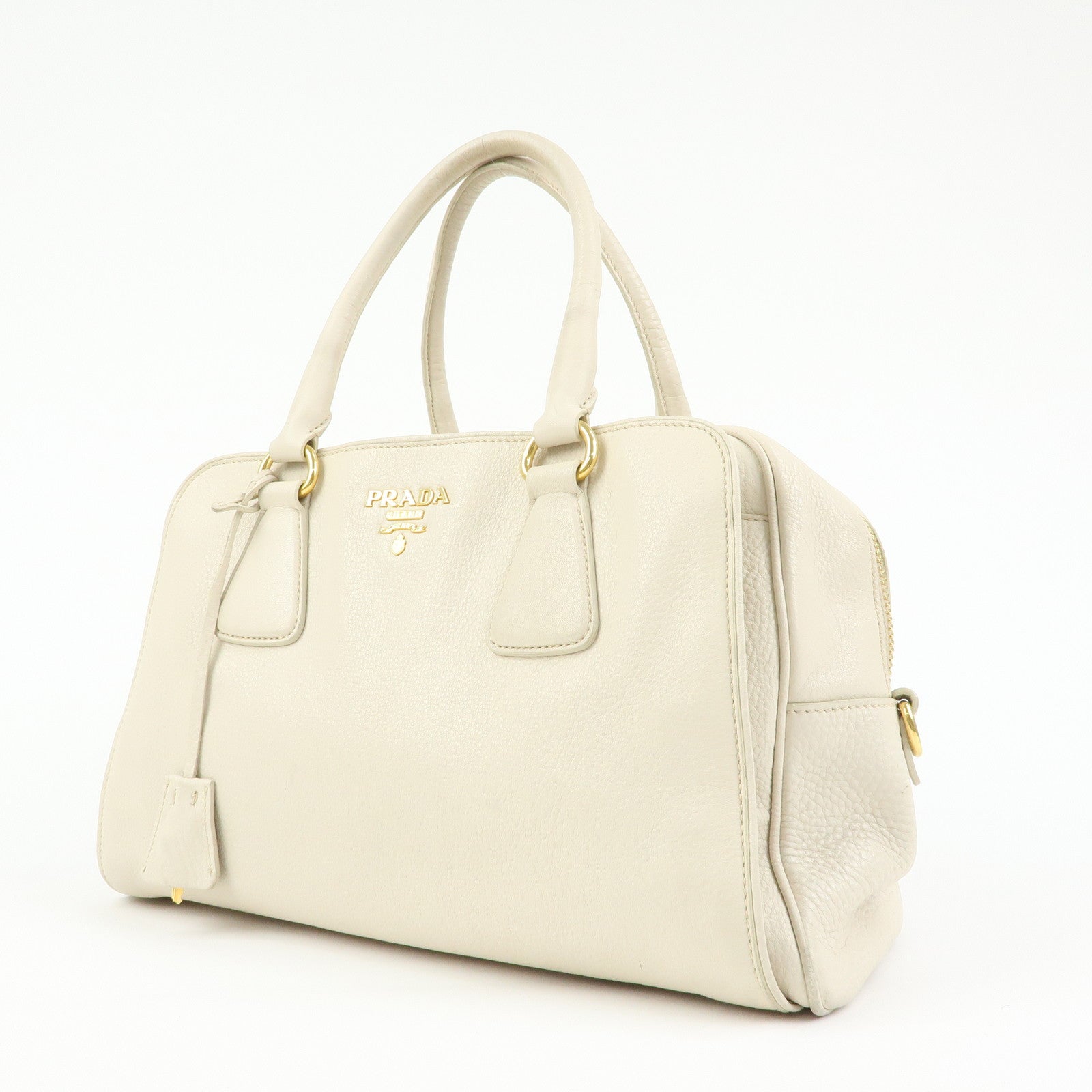 PRADA Vitello Daino Leather Hand Bag Ivory BL0804